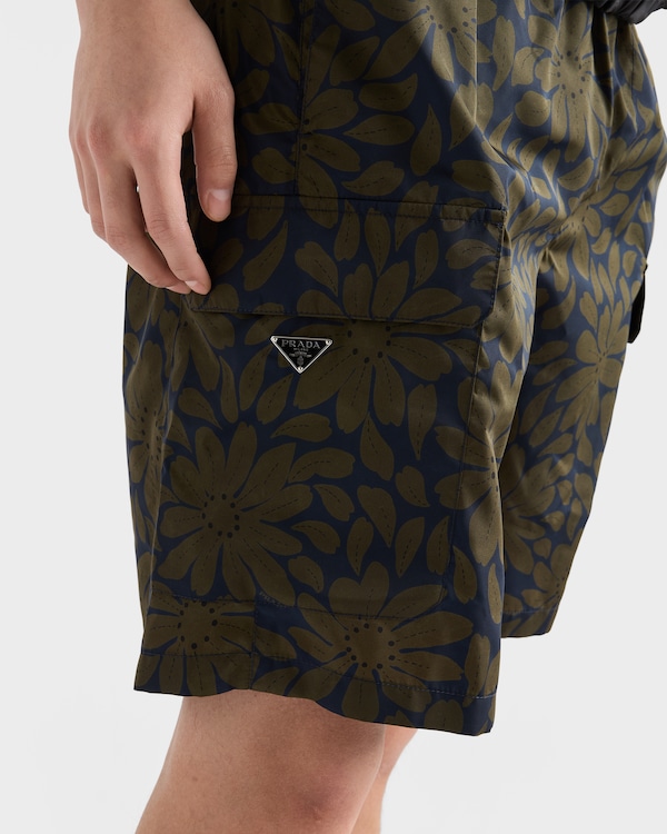 Printed Re-Nylon swim trunks - Blue/Military Printed Re-Nylon swim trunks - Blue/Military