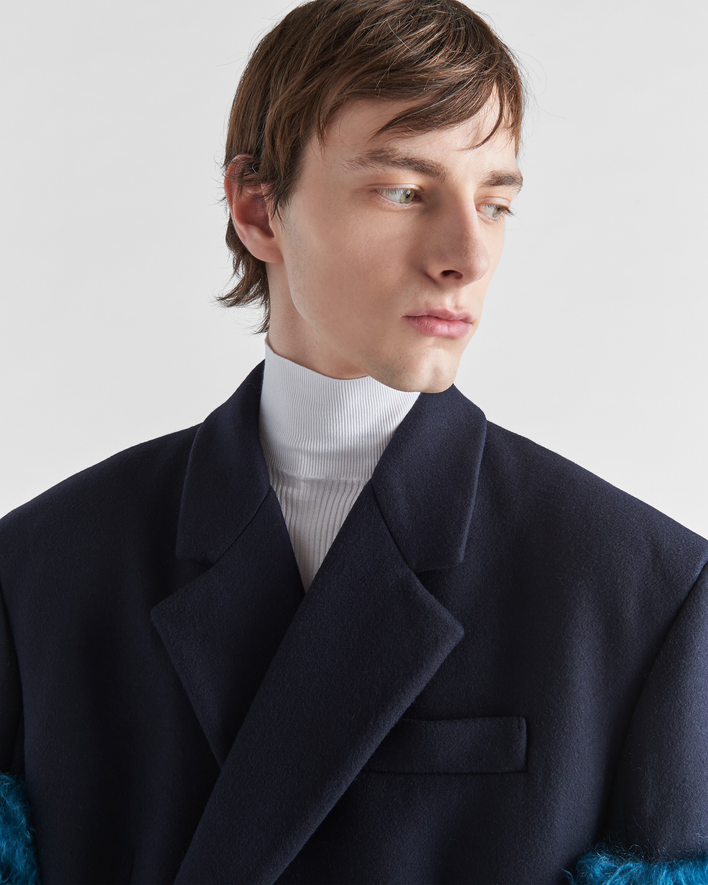 Navy Double-breasted wool coat | Prada