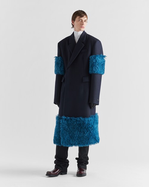 Navy Double-breasted wool coat | Prada