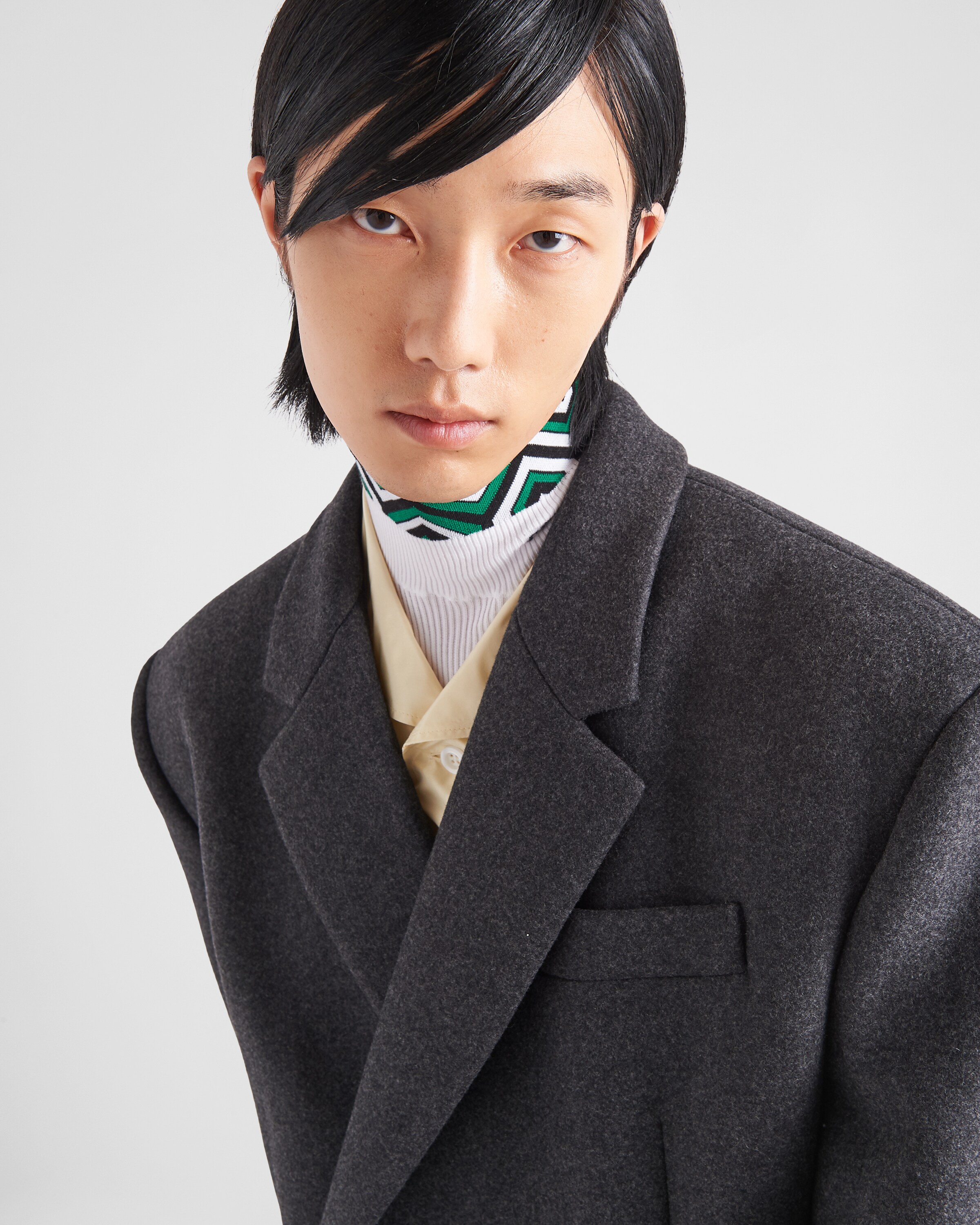 ダークグレー ダブルブレスト ウール コート | PRADA