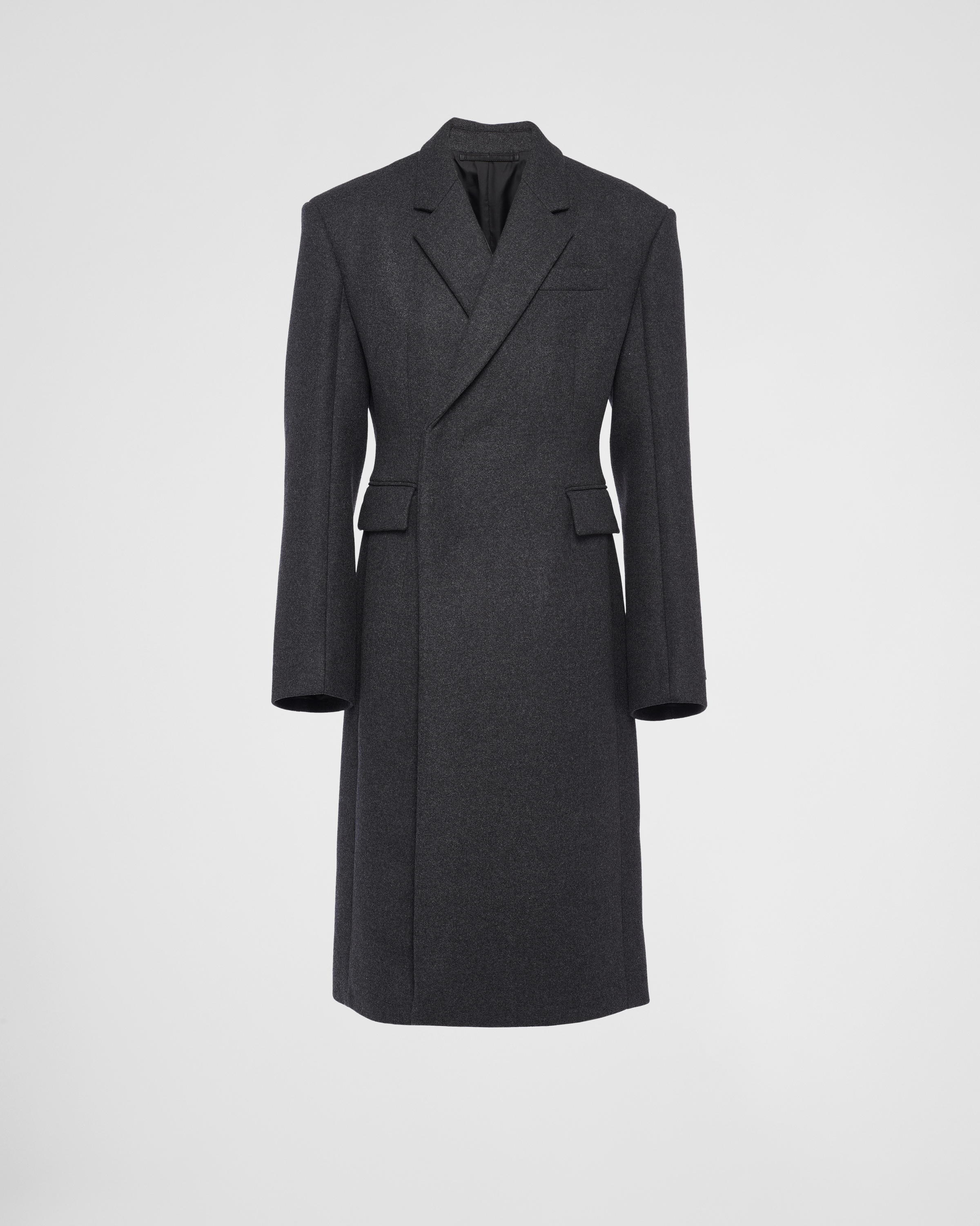 Anthracite Gray Double-breasted wool coat | Prada