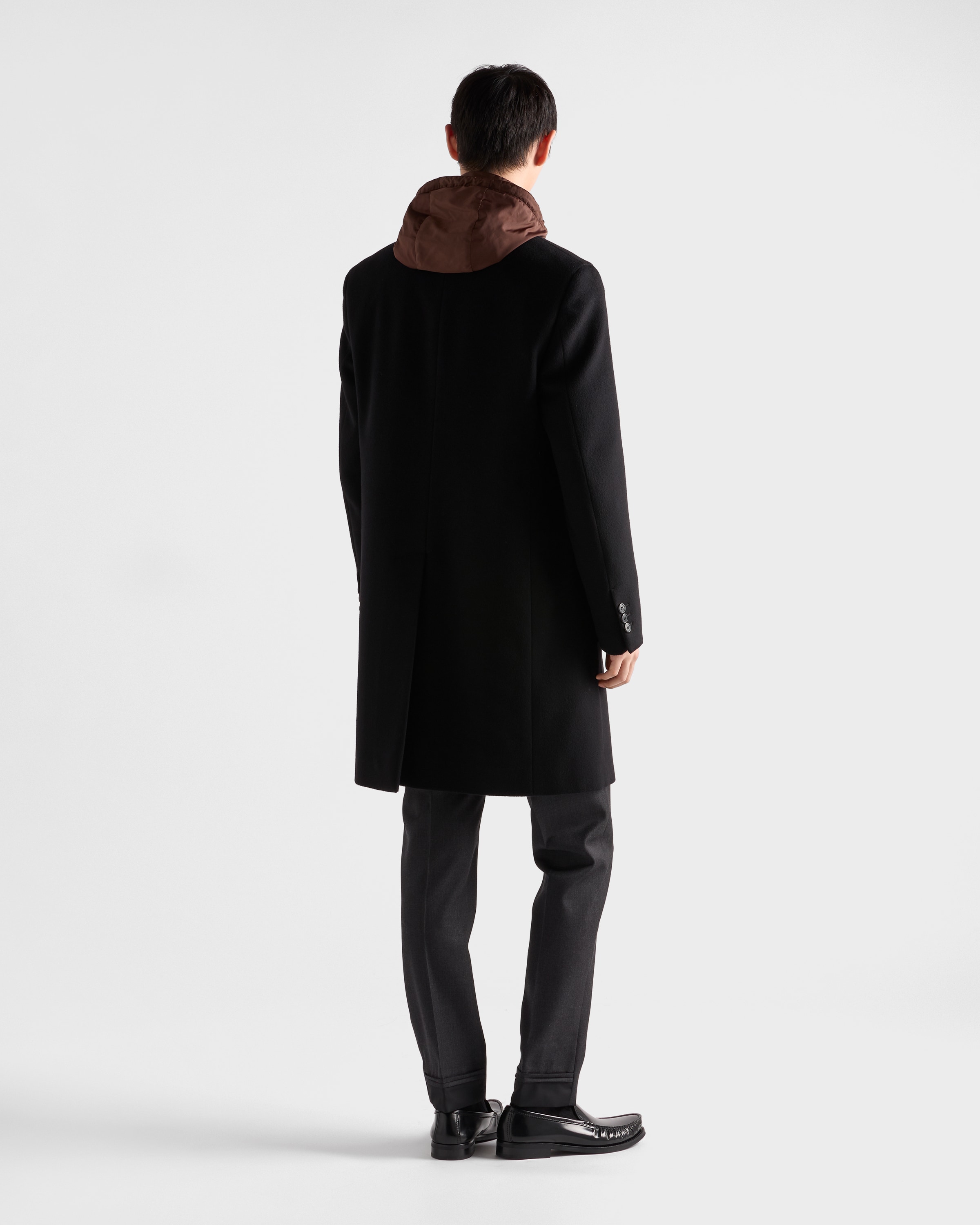Black Single-breasted wool blend coat | PRADA