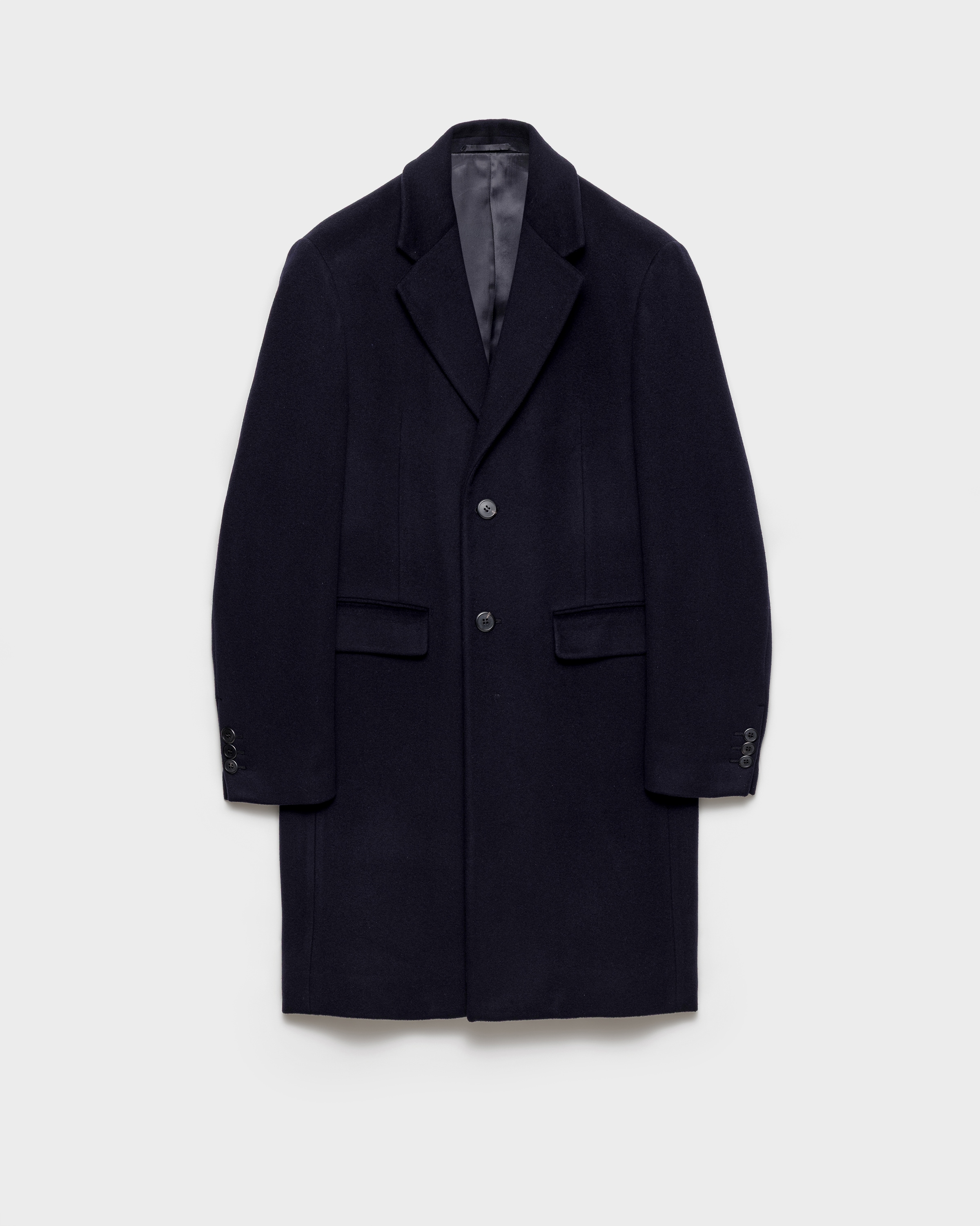 ネイビー シングルブレスト ウール カシミア コート | PRADA - 日本