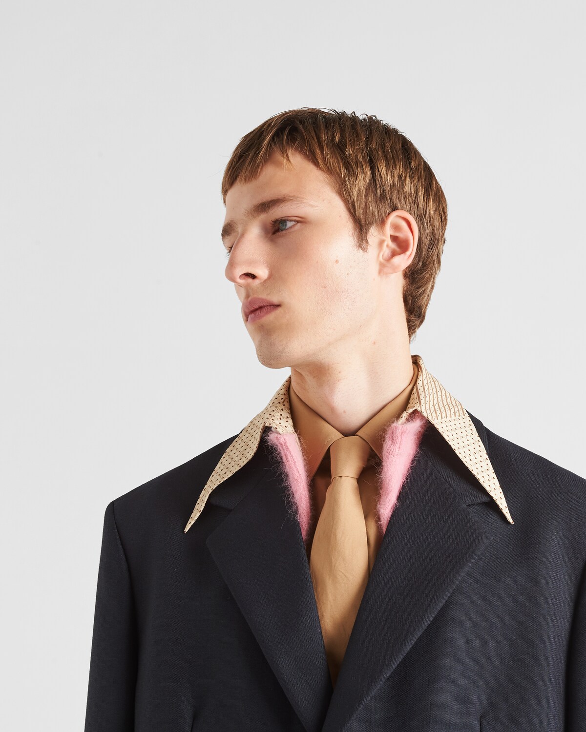 Navy Mohair Wool Coat With Collar PRADA