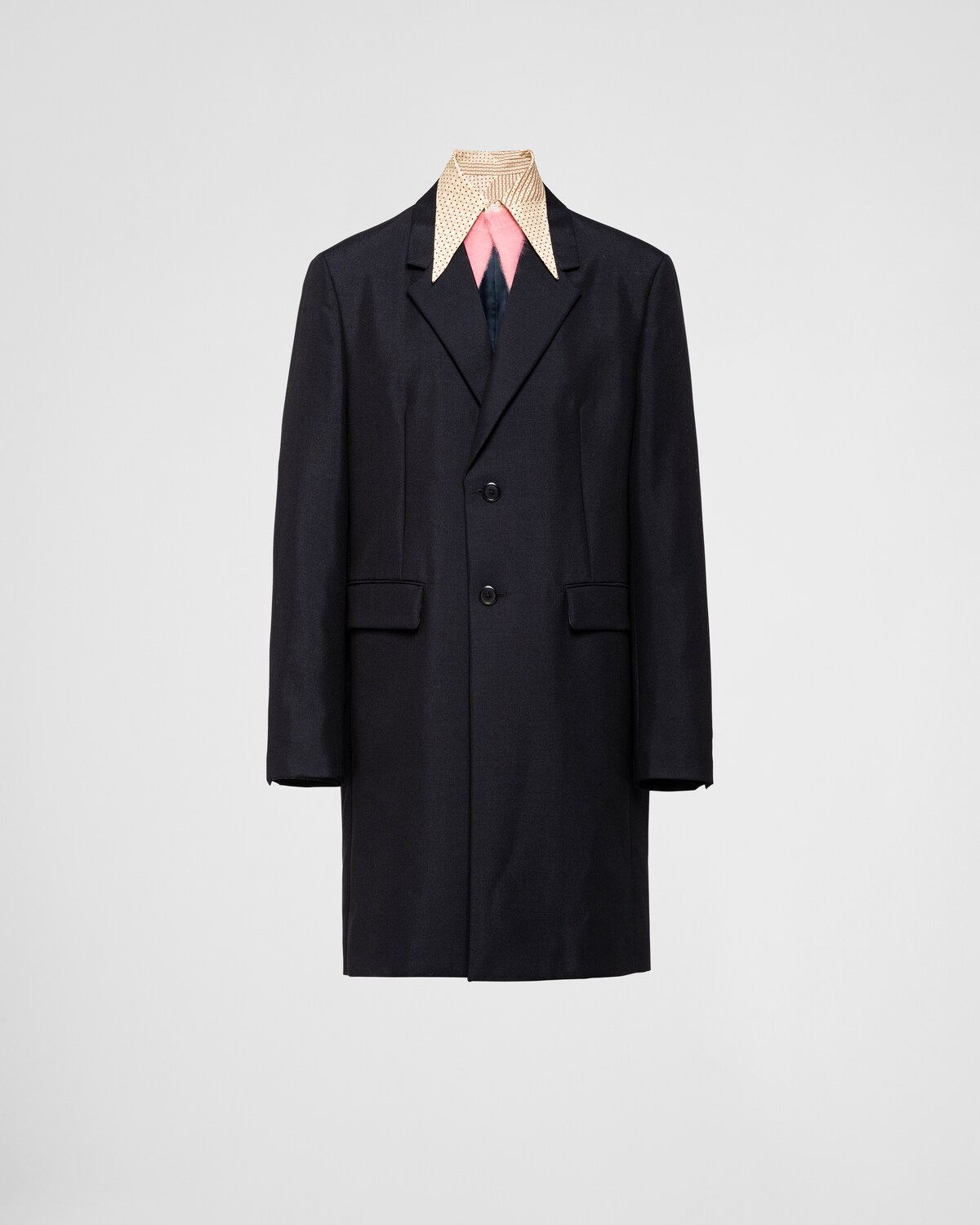 Navy Mohair Wool Coat With Collar PRADA