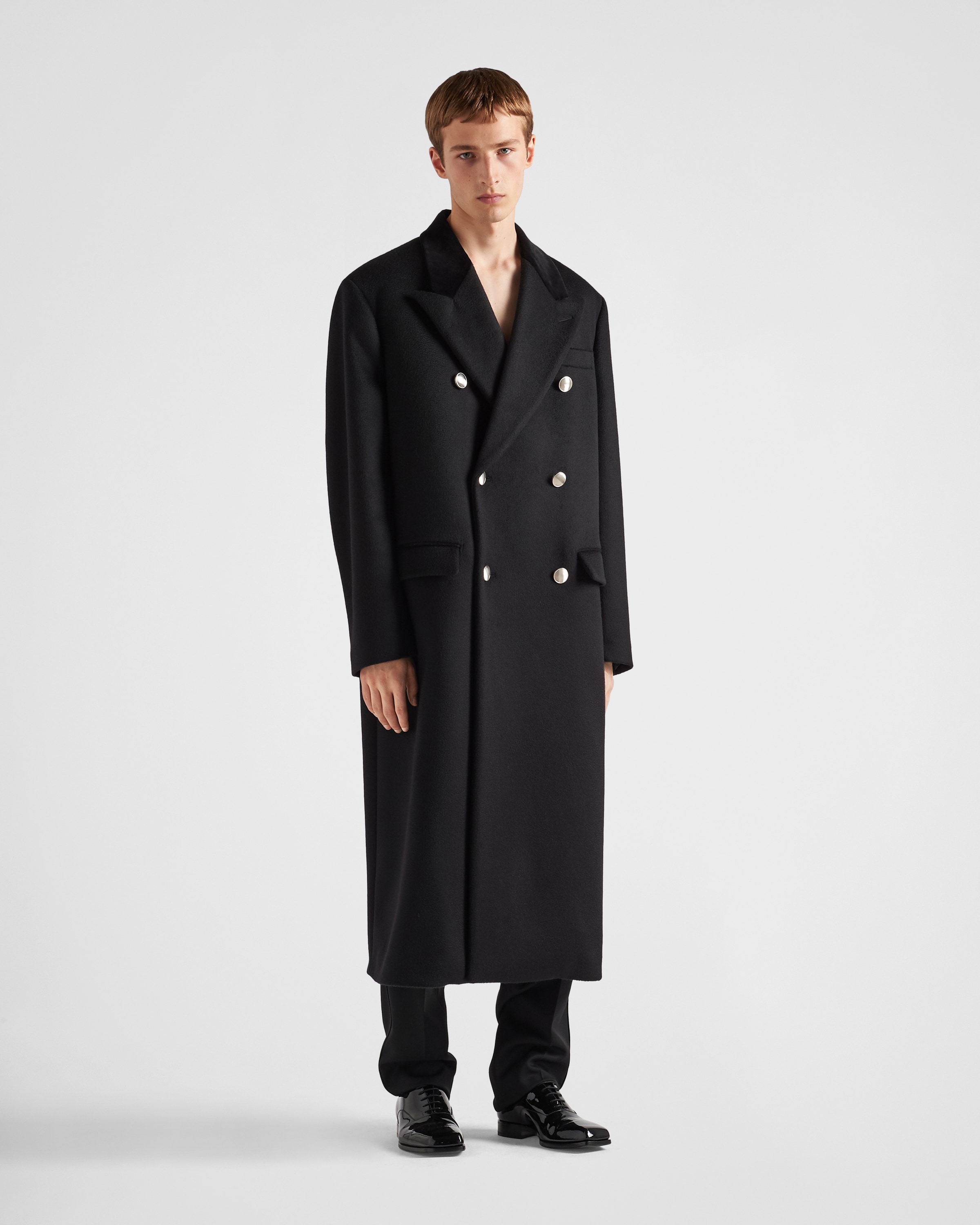 Shop Prada Double-breasted Cashmere Coat In Black