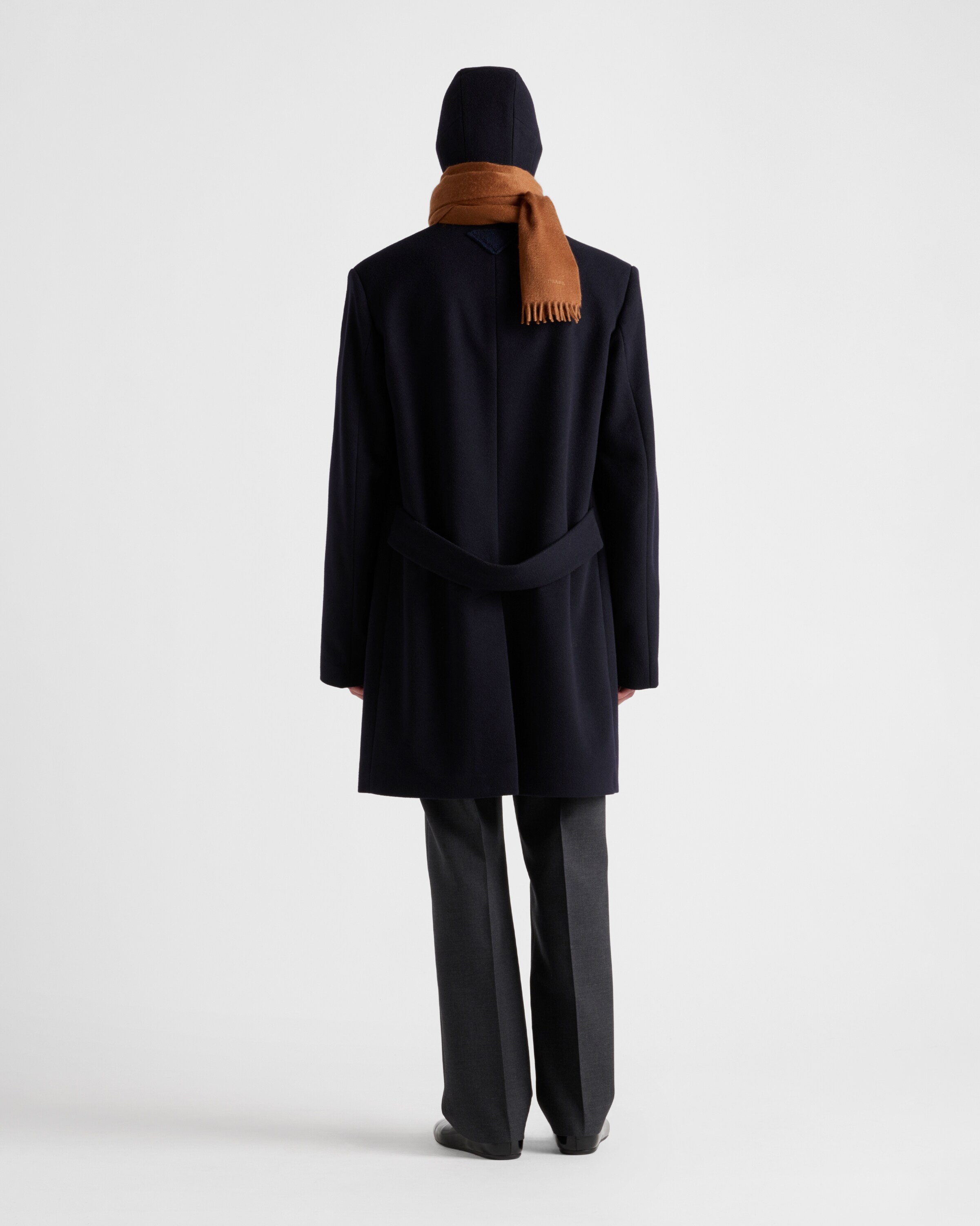 ネイビー シングルブレスト ウールブレンド コート | PRADA