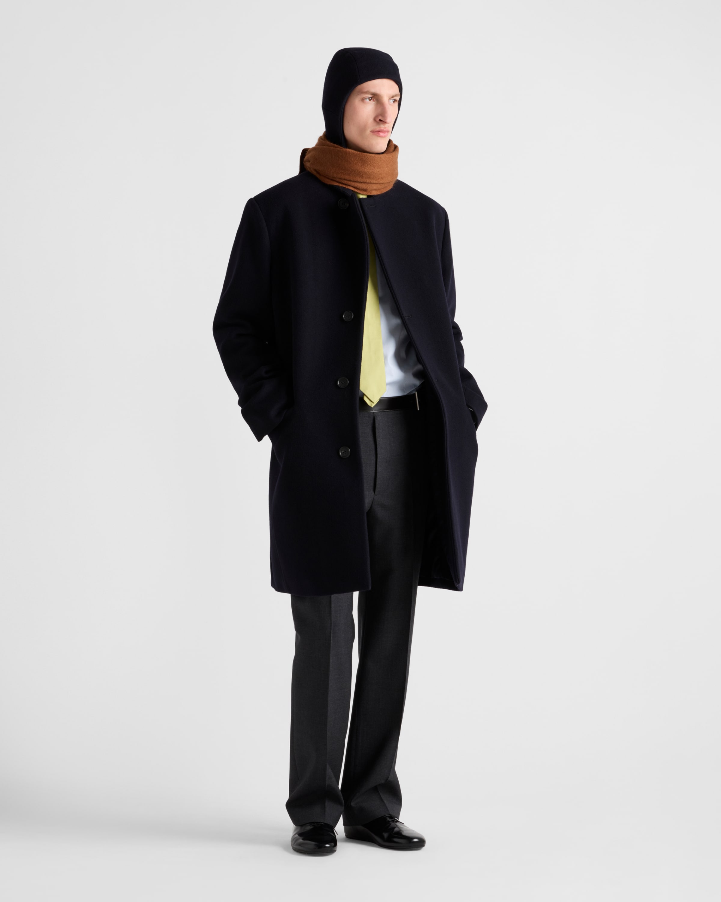 ネイビー シングルブレスト ウールブレンド コート | PRADA