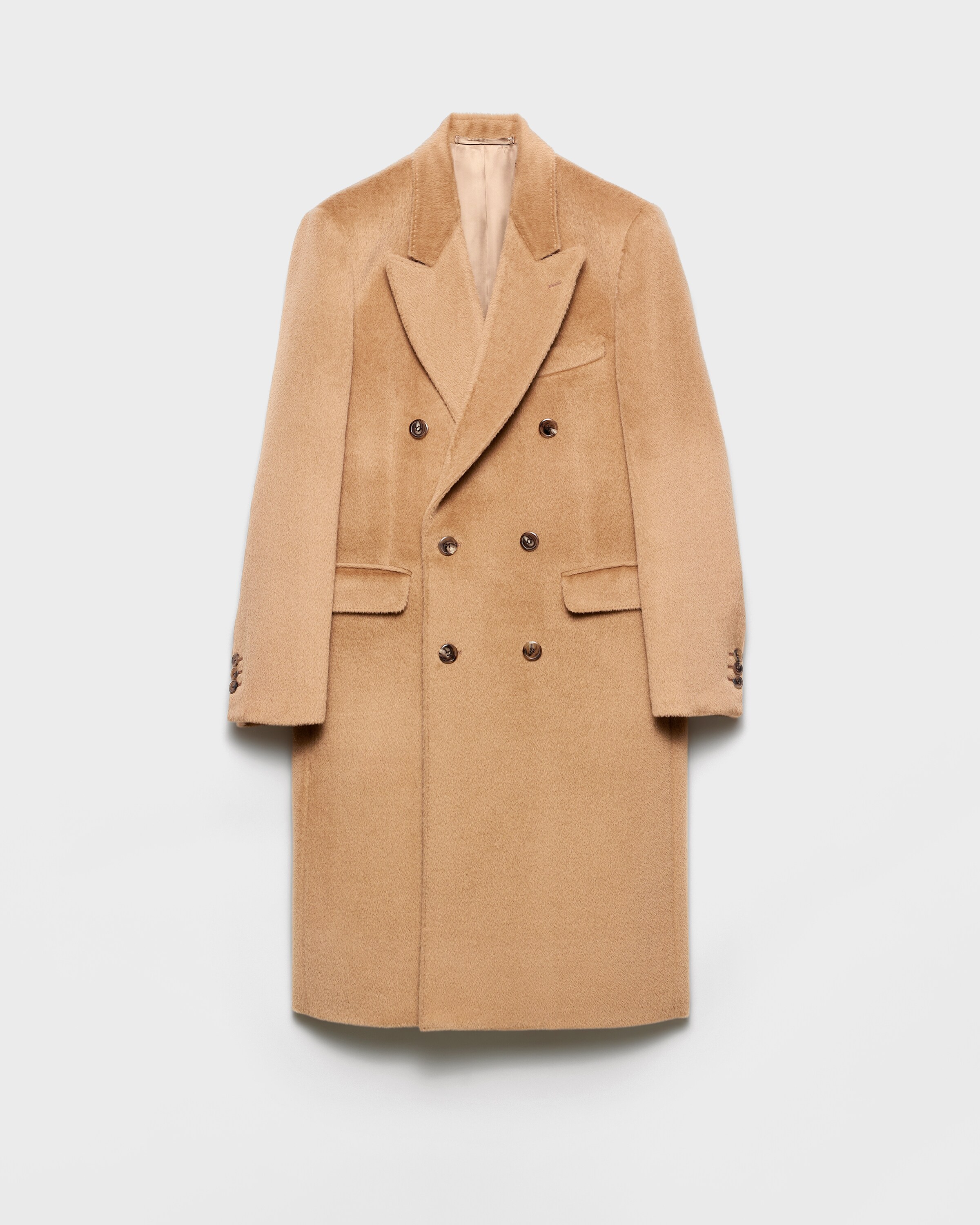 Prada Double-breasted Wool Blend Coat, Man, Camel Brown, Size 48R