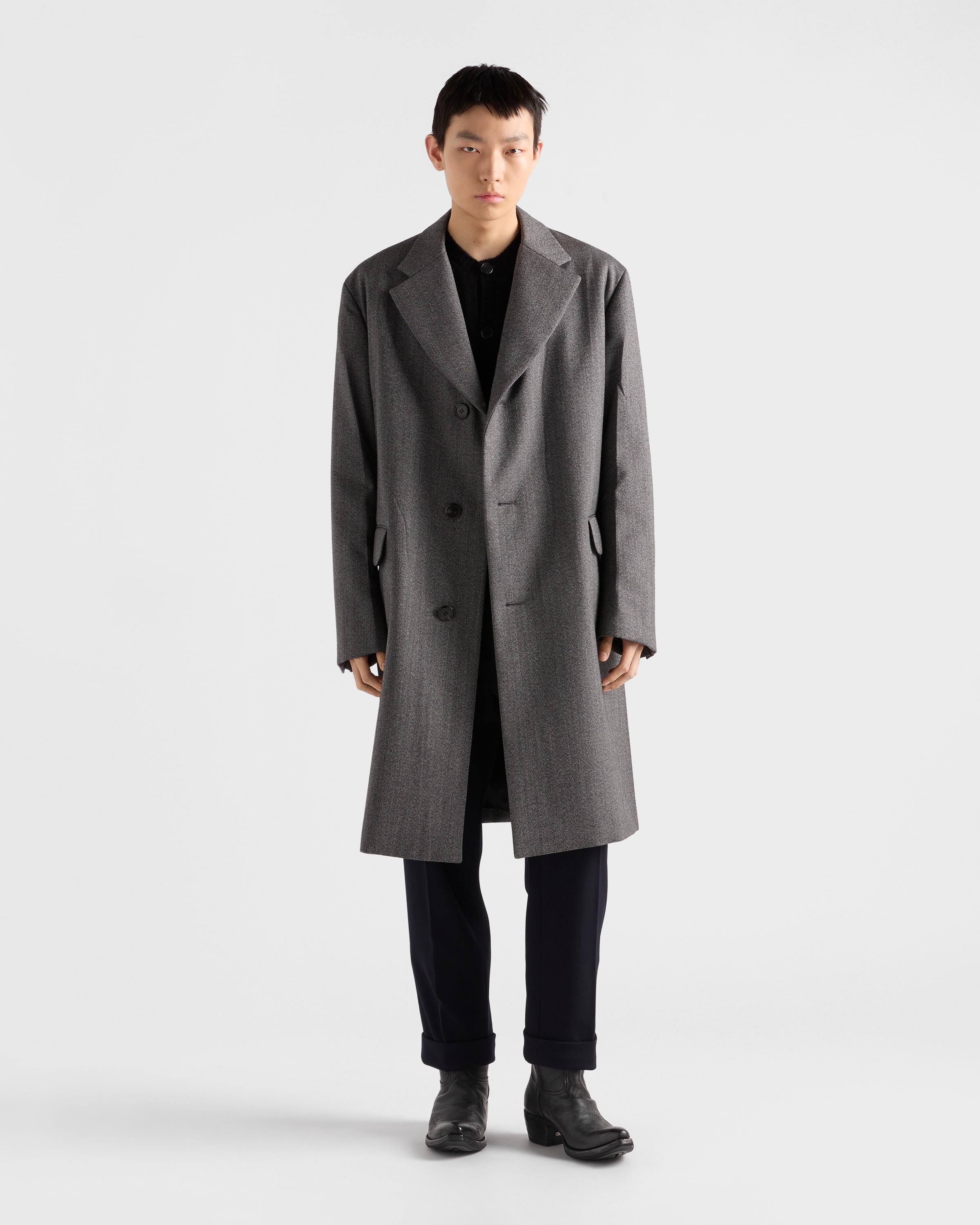 Grey Single-breasted wool coat | PRADA