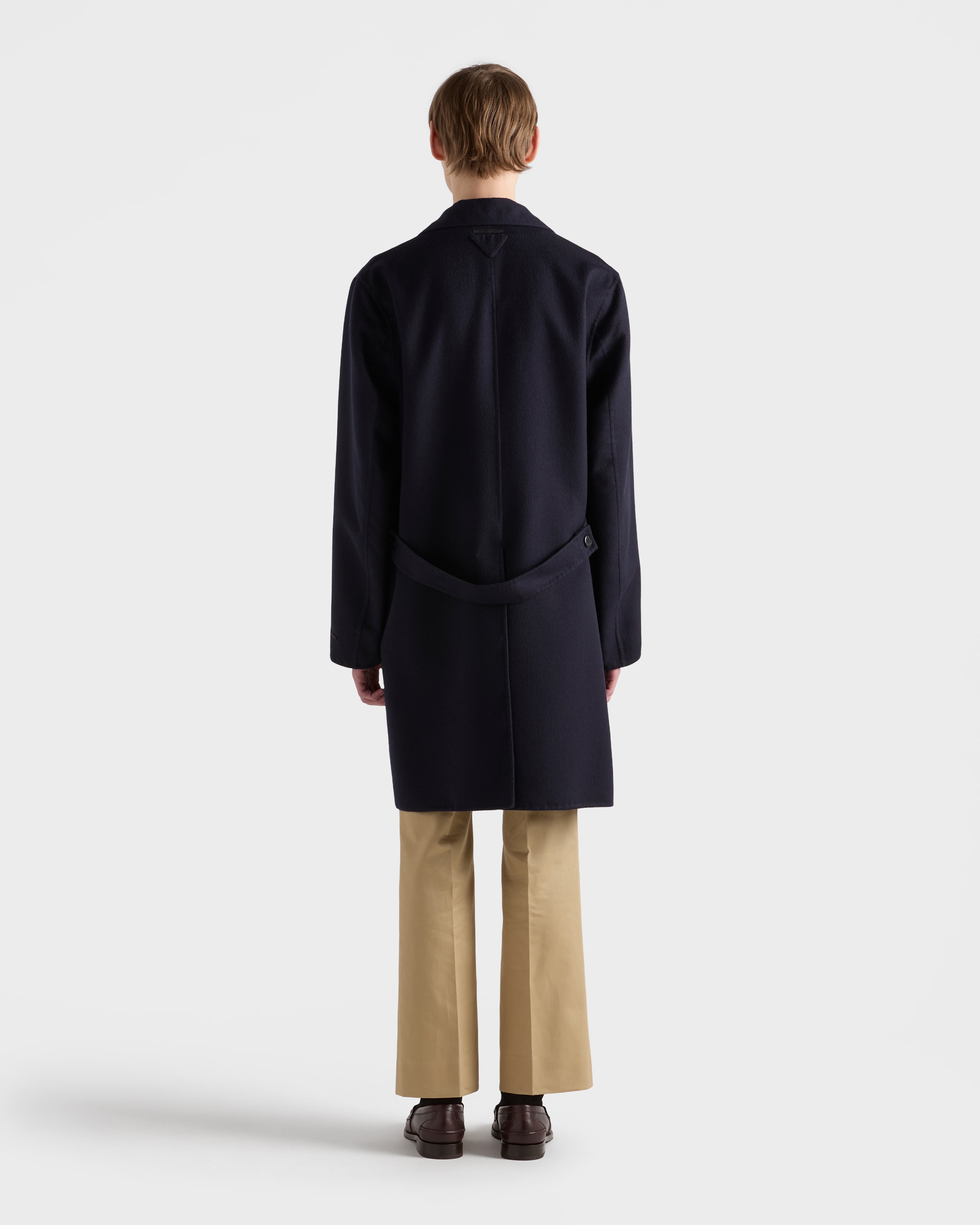 ネイビー シングルブレスト ウールXシルク コート | PRADA - 日本