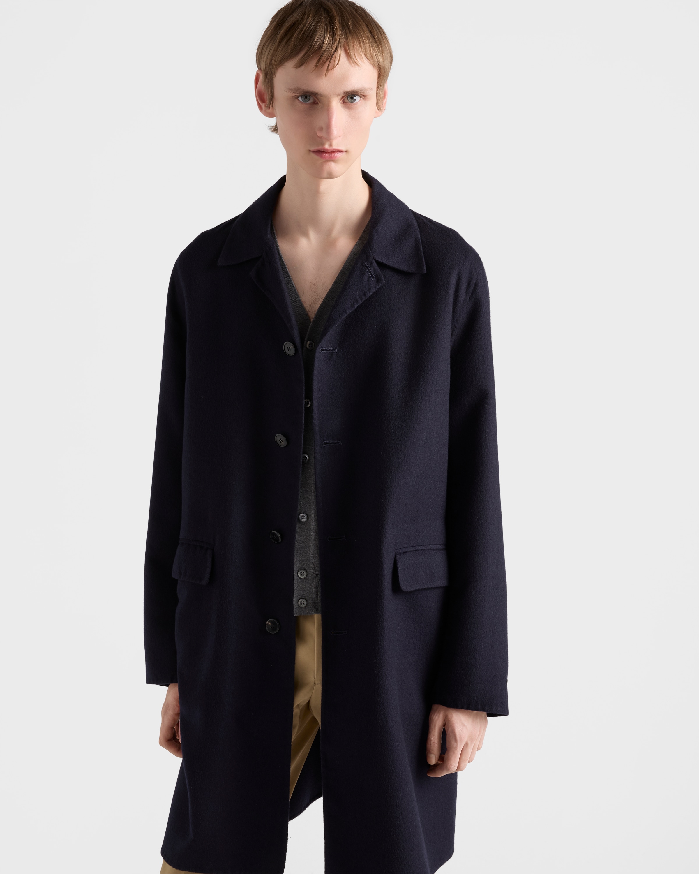 専用　PRADAプラダ シルクコート ネイビー シングルブレスト ウールxシルク コート | PRADA - 日本