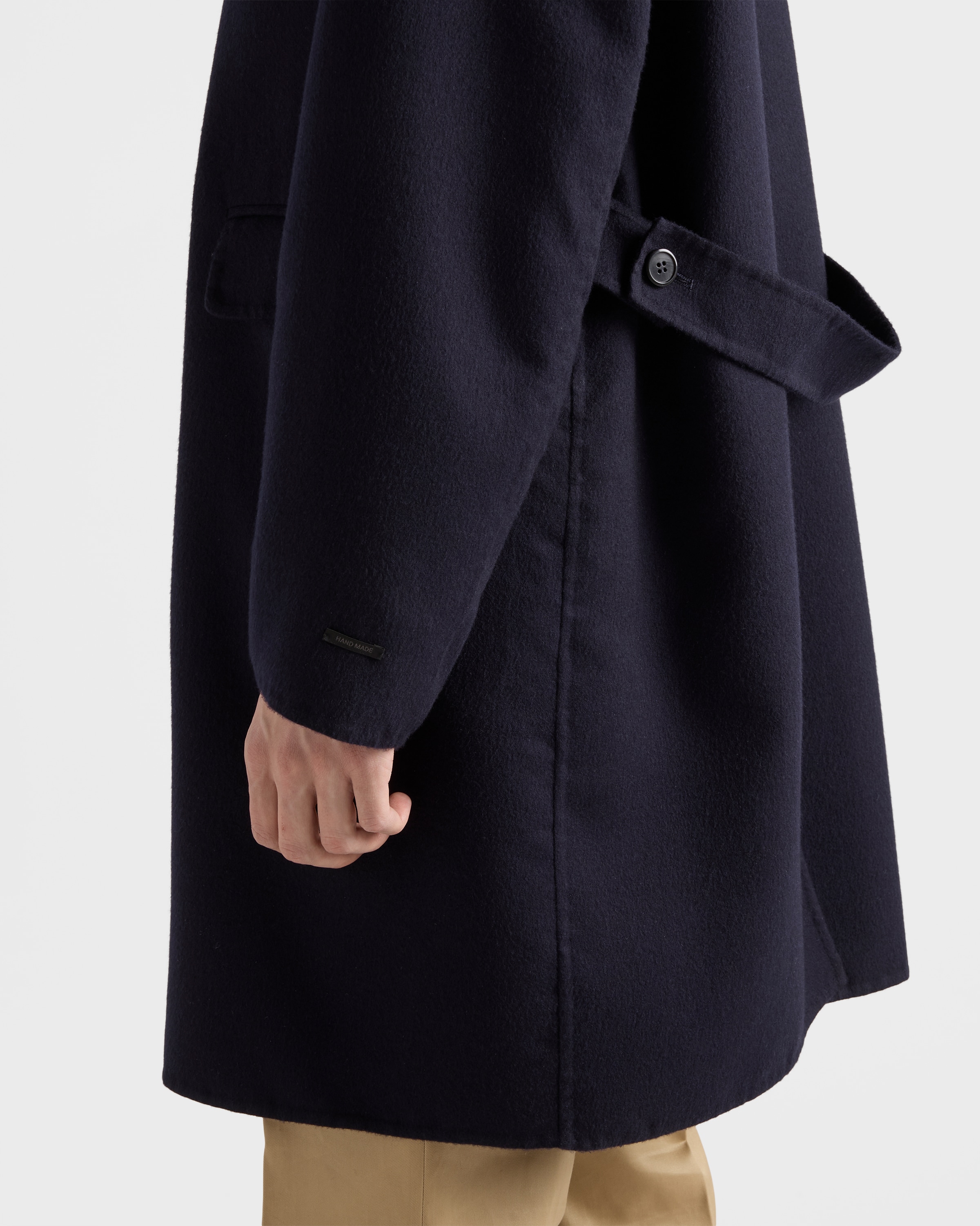 ネイビー シングルブレスト ウールXシルク コート | PRADA - 日本