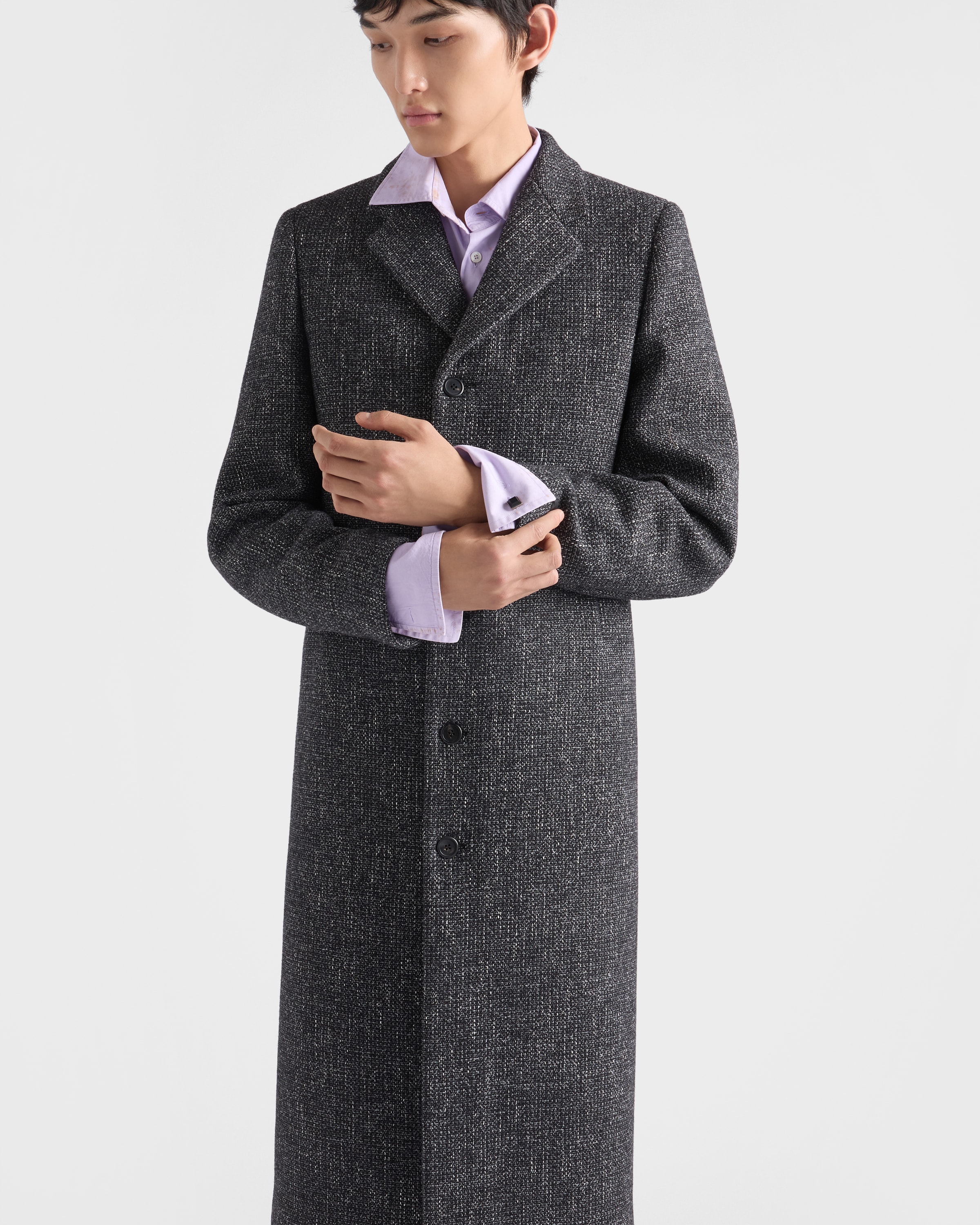 Anthracite Gray Single-breasted Wool Blend Coat | PRADA - United