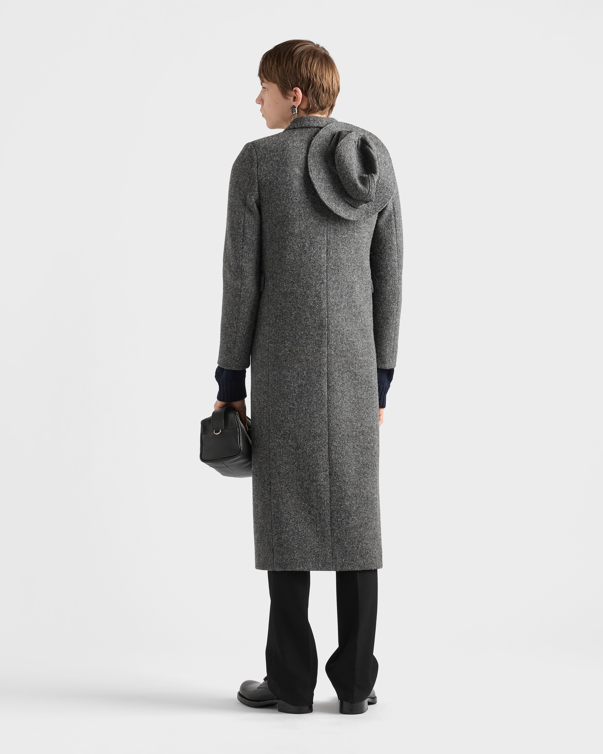 PRADA ロングコート　グレー ウール Slate Gray Single-breasted Wool Coat | PRADA - United States