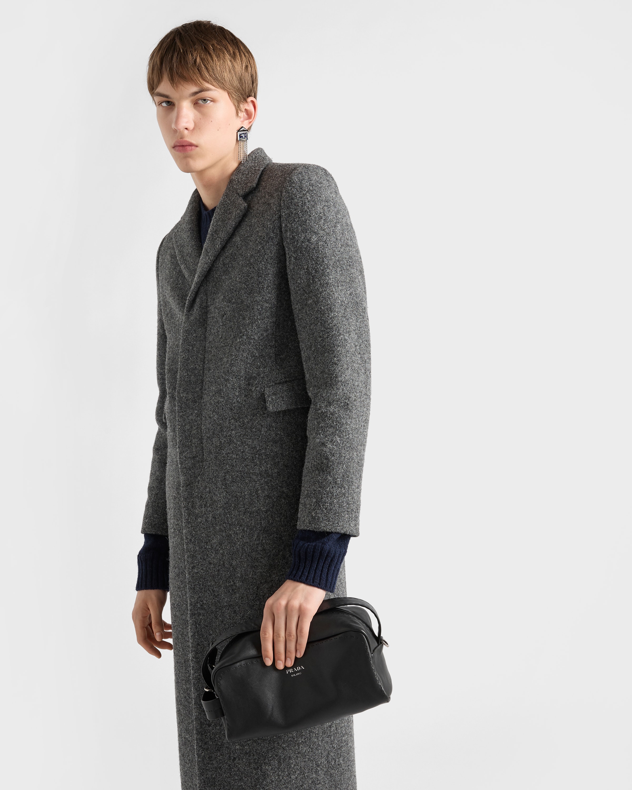 スレートグレー シングルブレスト ウール コート | PRADA - 日本
