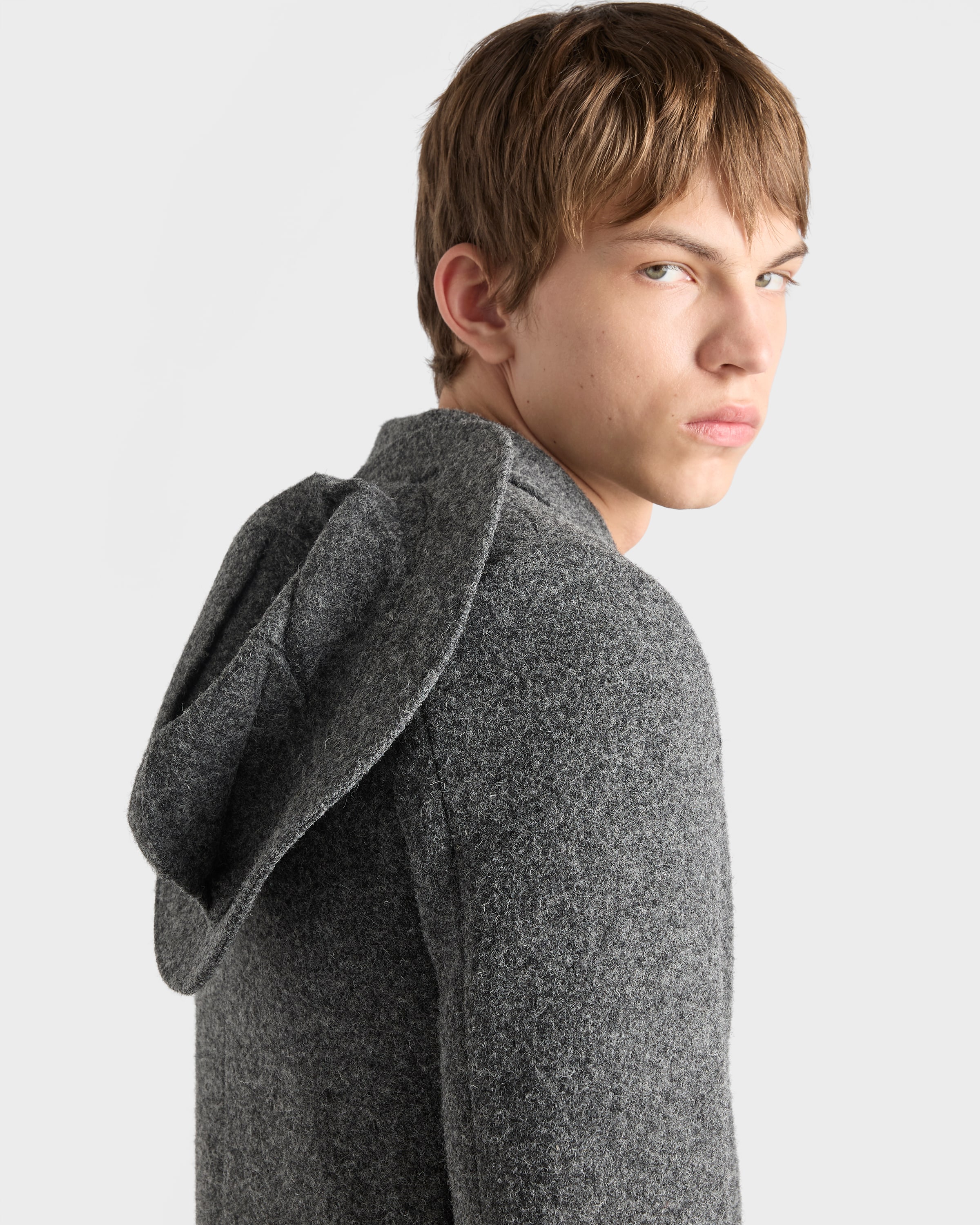 Slate Gray Single-breasted Wool Coat | PRADA - Japan Slate Gray Single-breasted Wool Coat | PRADA - Japan