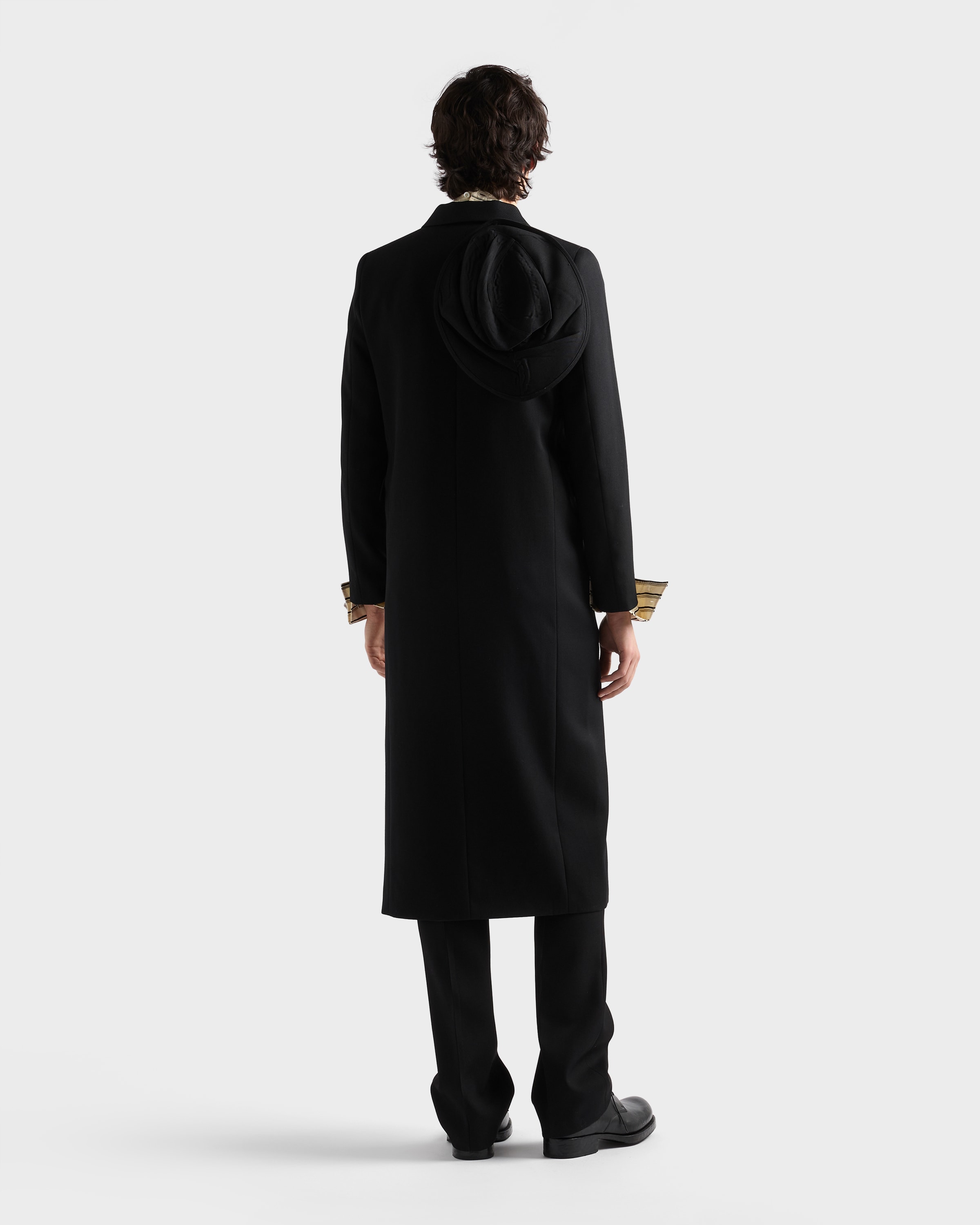 ブラック ダブルブレスト ウール コート | PRADA - 日本