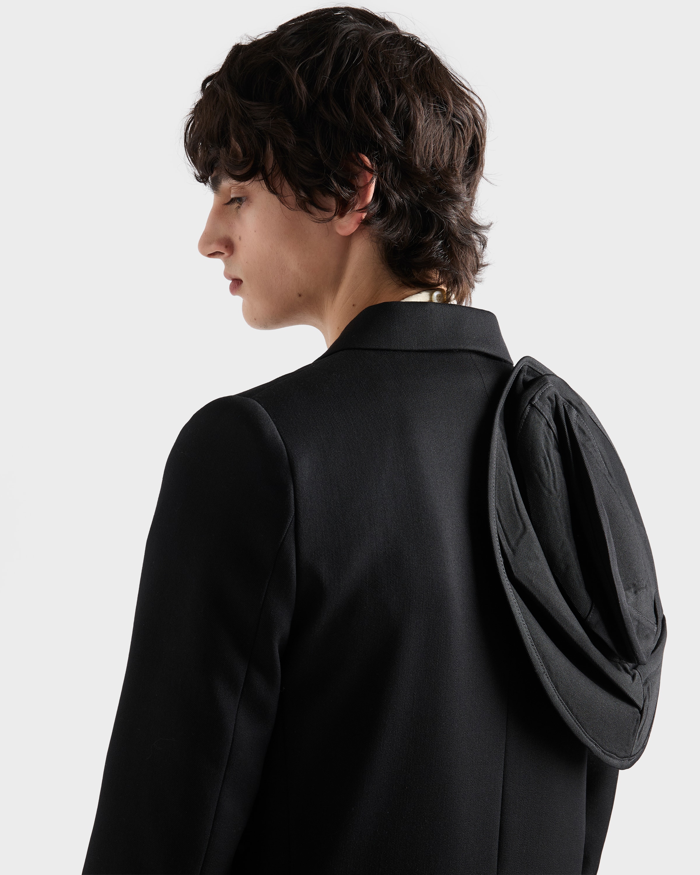 ブラック ダブルブレスト ウール コート | PRADA - 日本