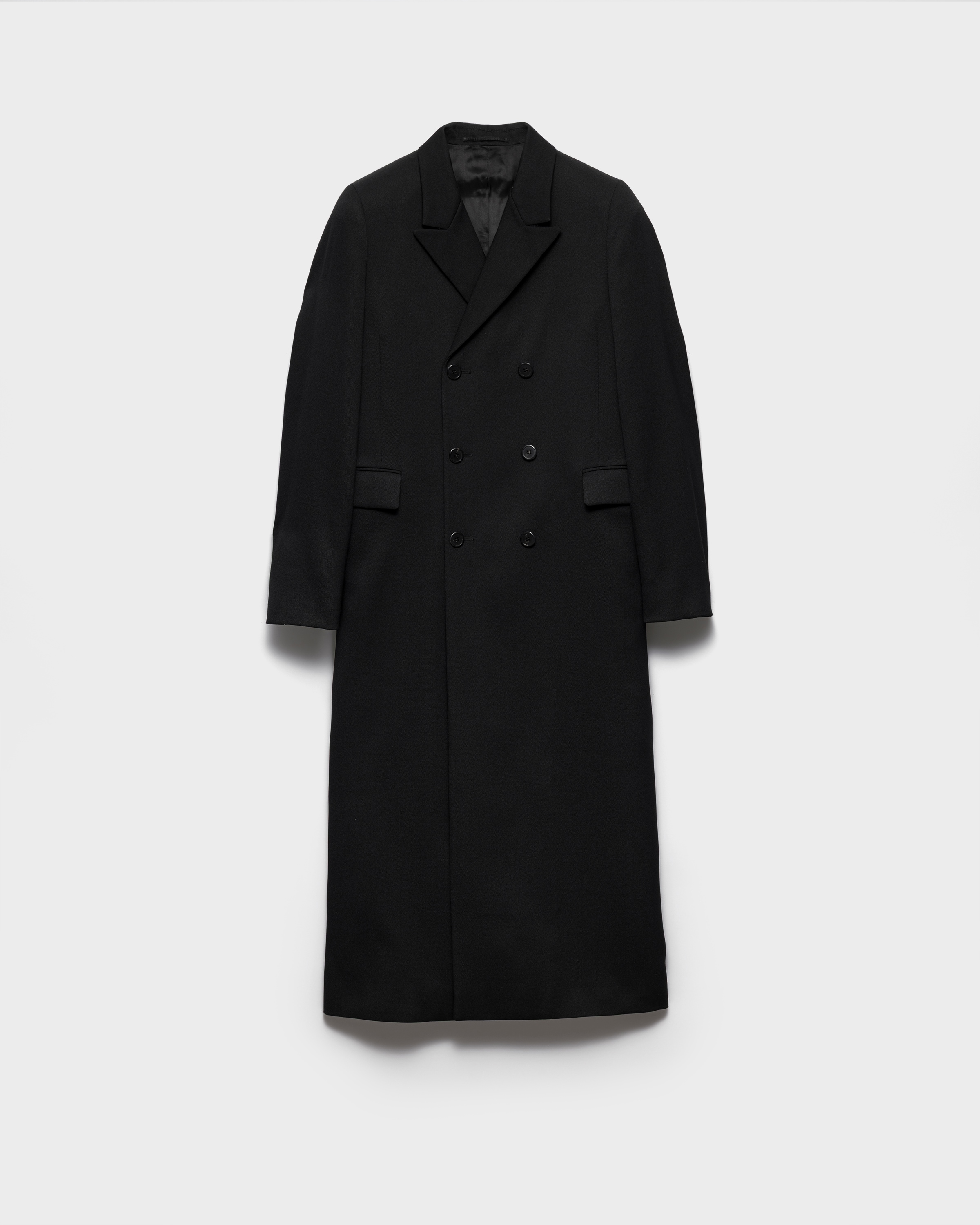 ブラック ダブルブレスト ウール コート | PRADA - 日本
