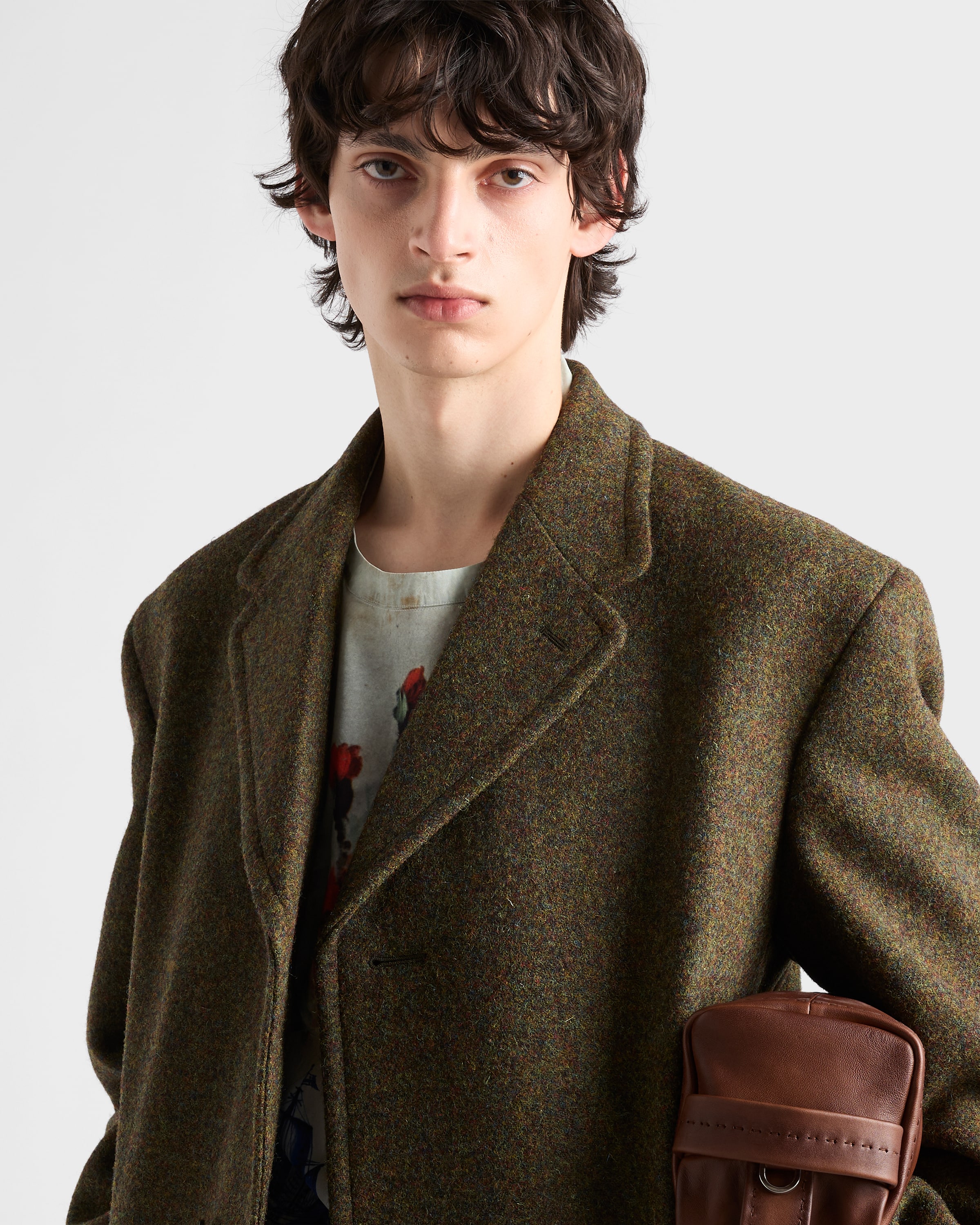 Loden Green Single-breasted Wool Coat | PRADA - United States