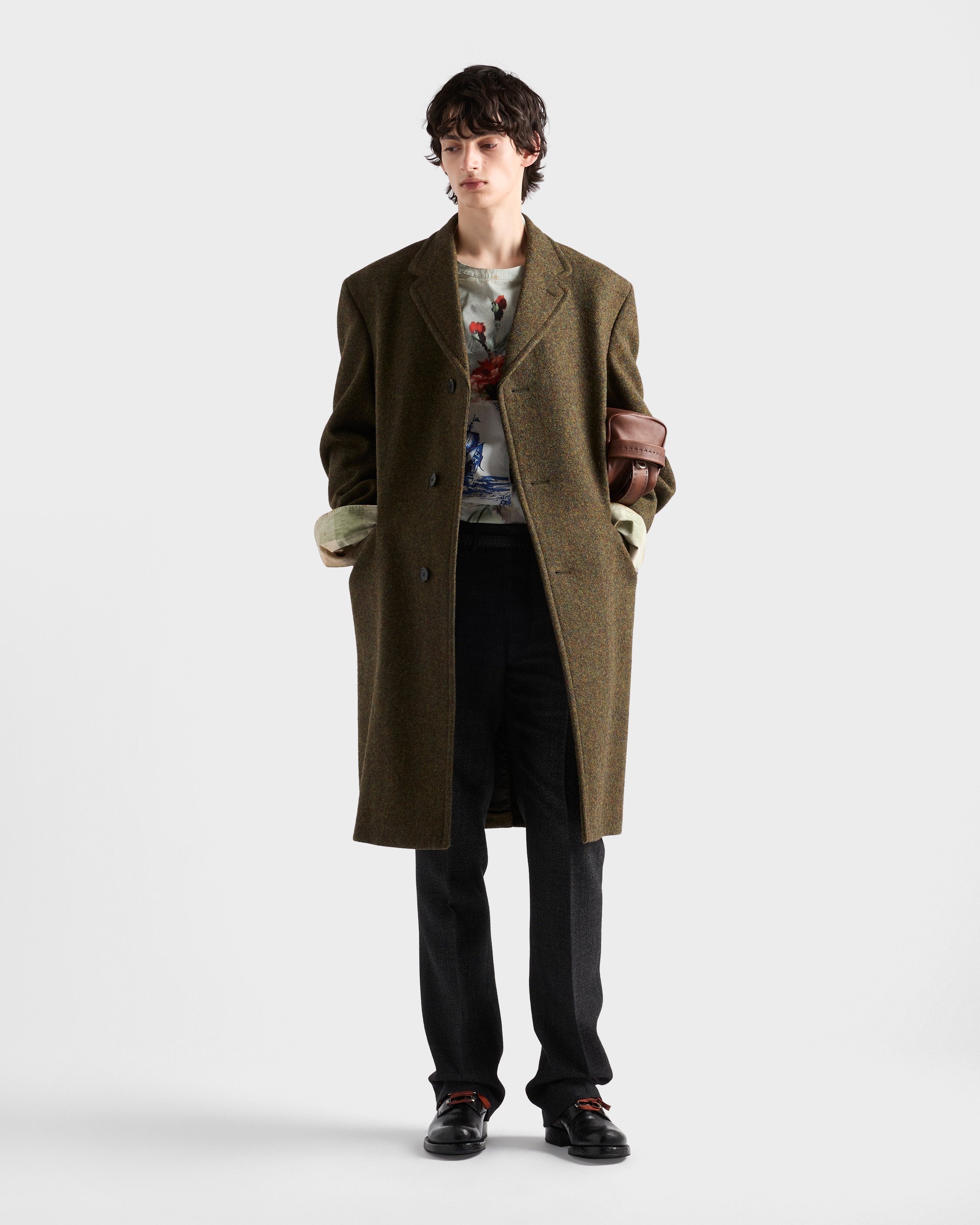 Loden Green Single-breasted Wool Coat | PRADA - United States