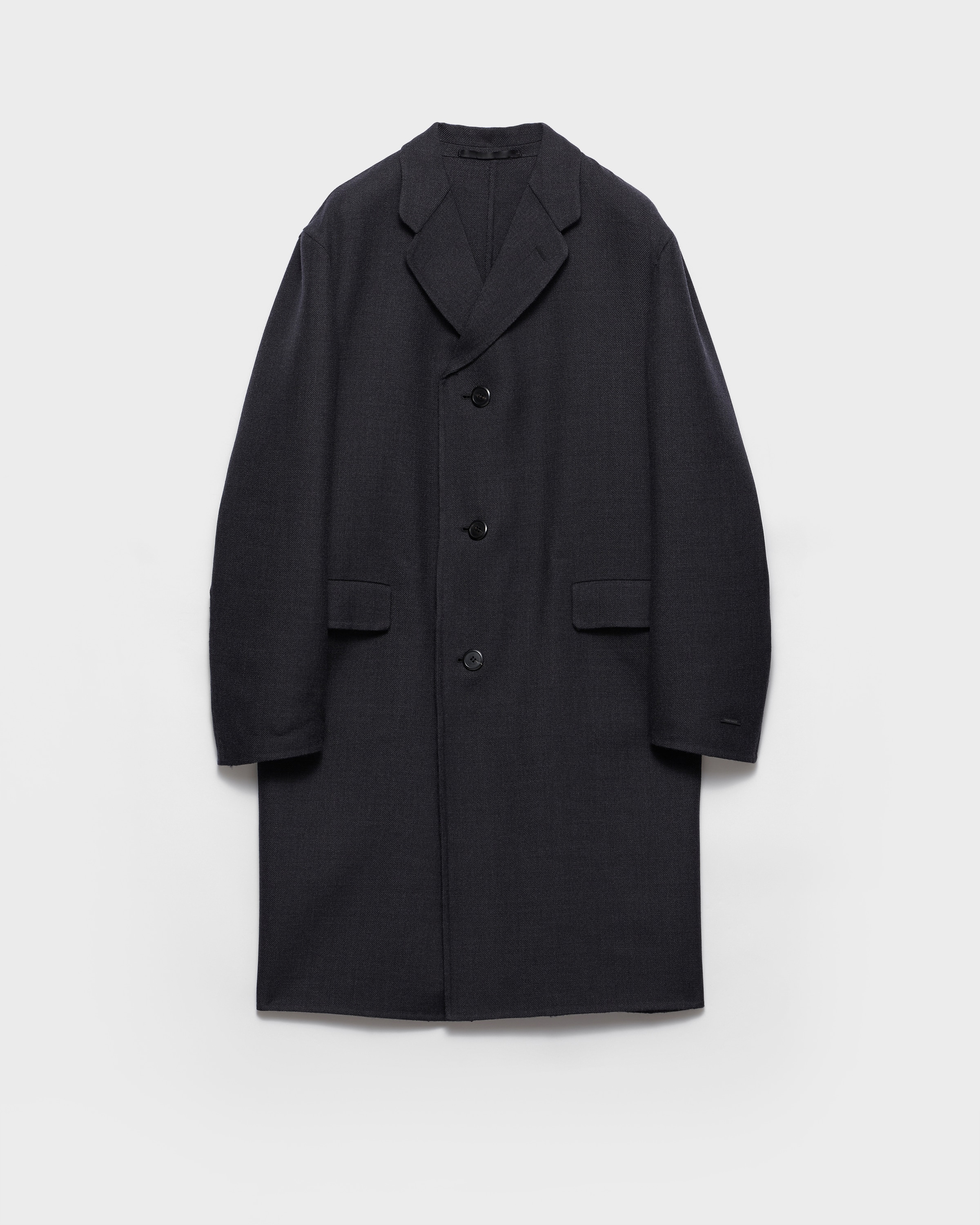 Anthracite Gray Single-breasted Wool And Silk Coat | PRADA
