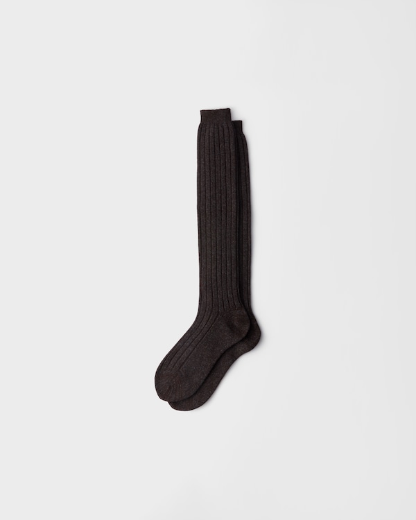 Chaussettes en laine et cachemire - Marron/Gris anthracite Chaussettes en laine et cachemire - Marron/Gris anthracite