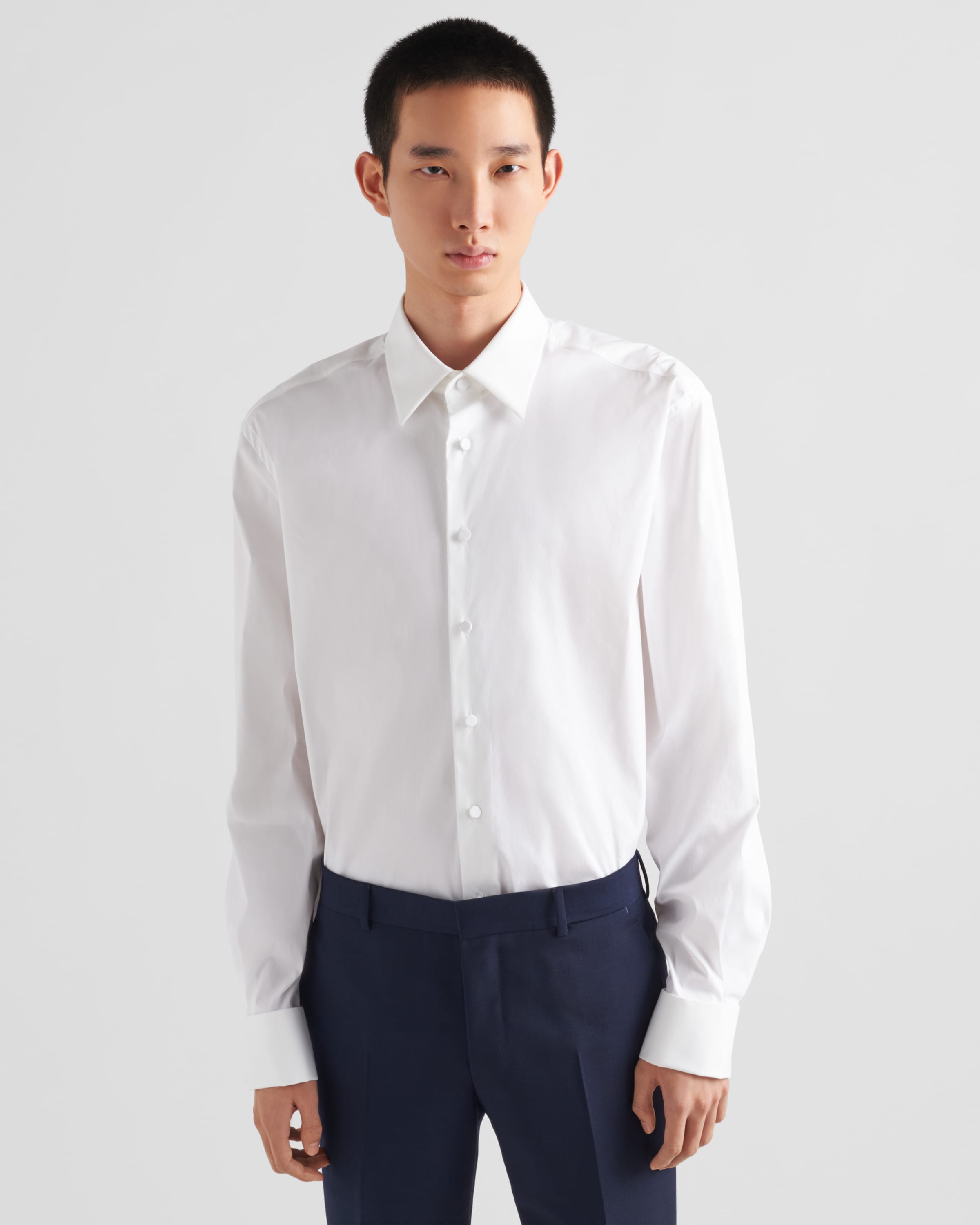 Shop Prada Cotton Stretch Shirt In White