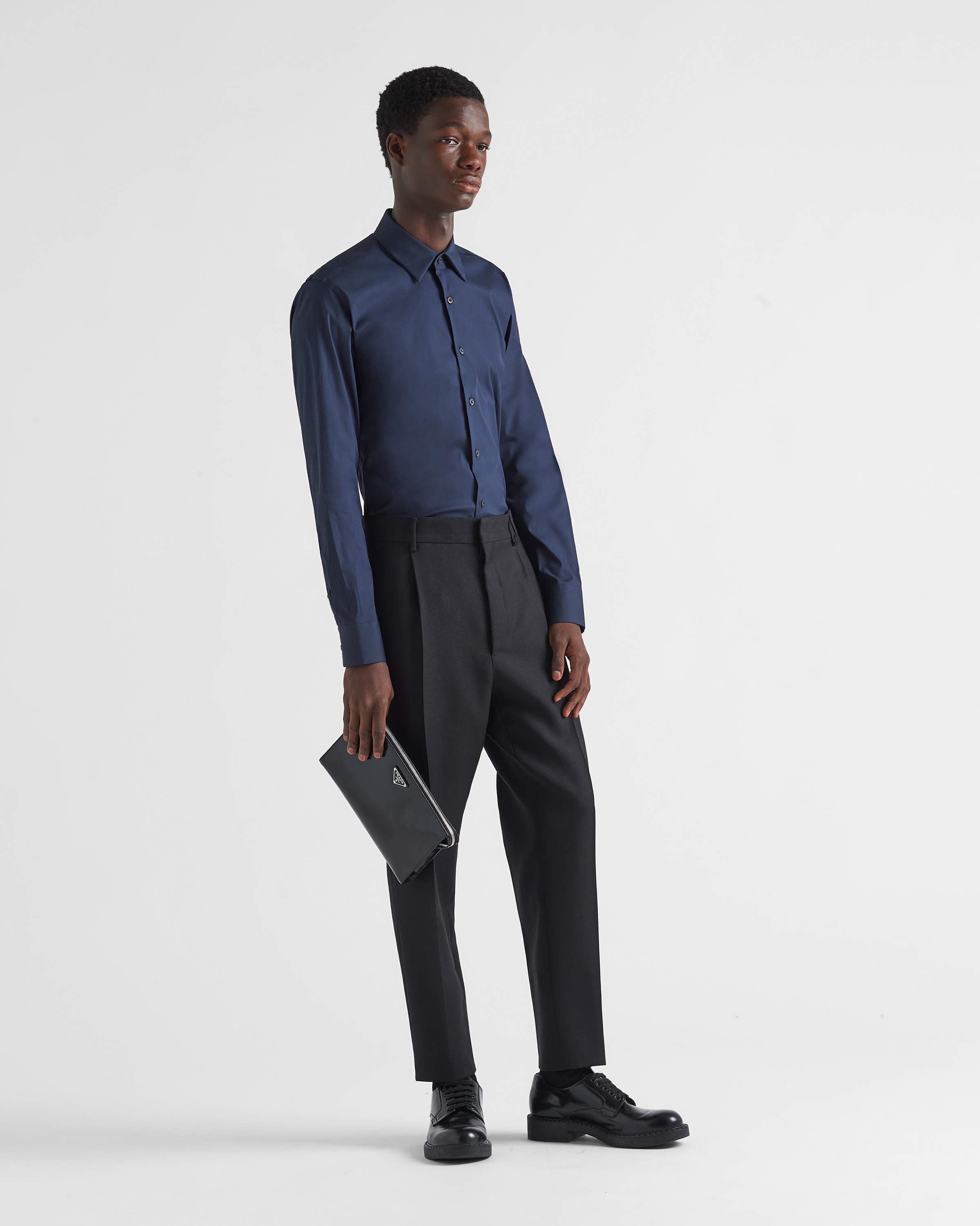 Shop Prada Stretch Cotton Shirt In Navy