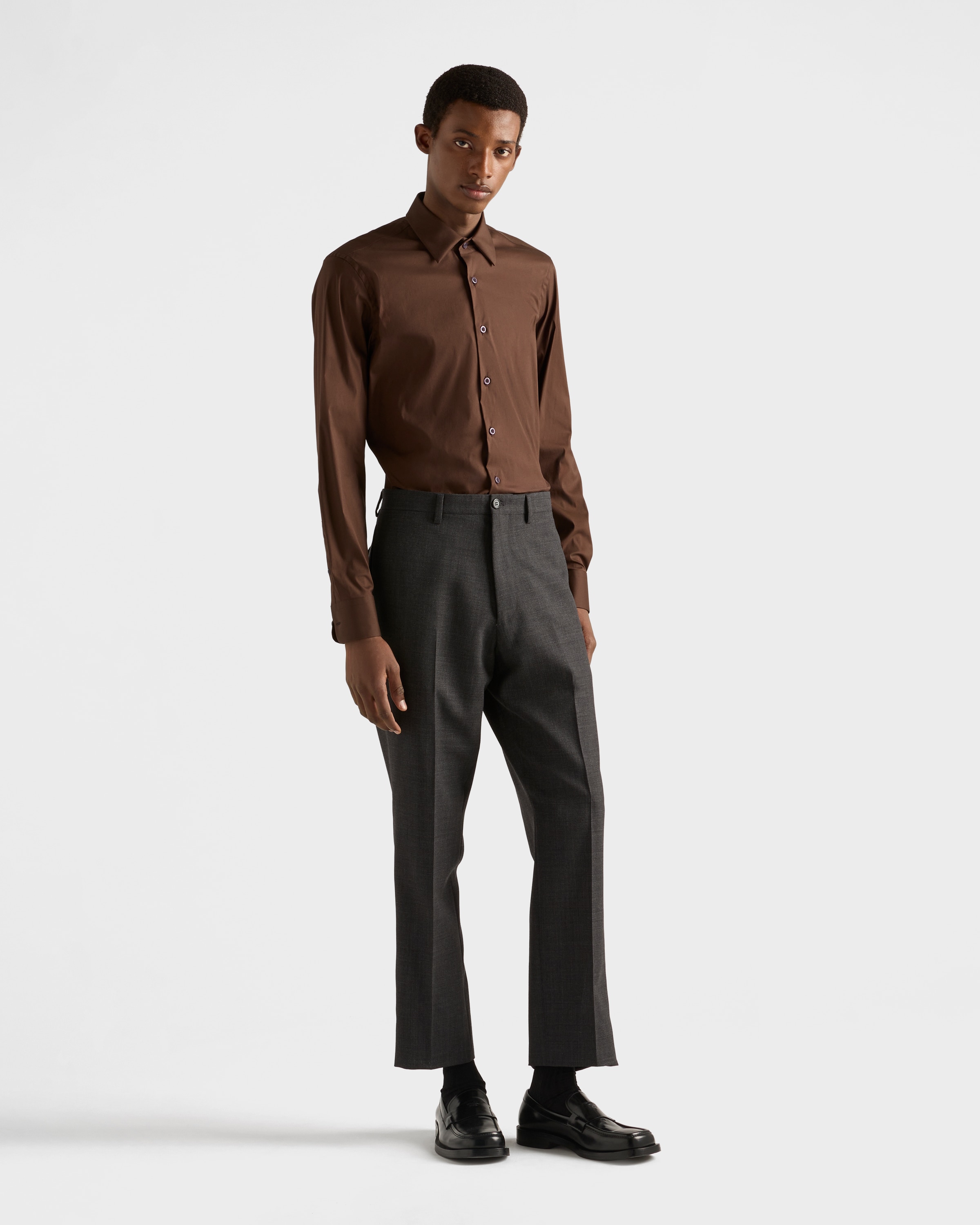 Prada Hemd Aus Stretch-baumwolle In Brown