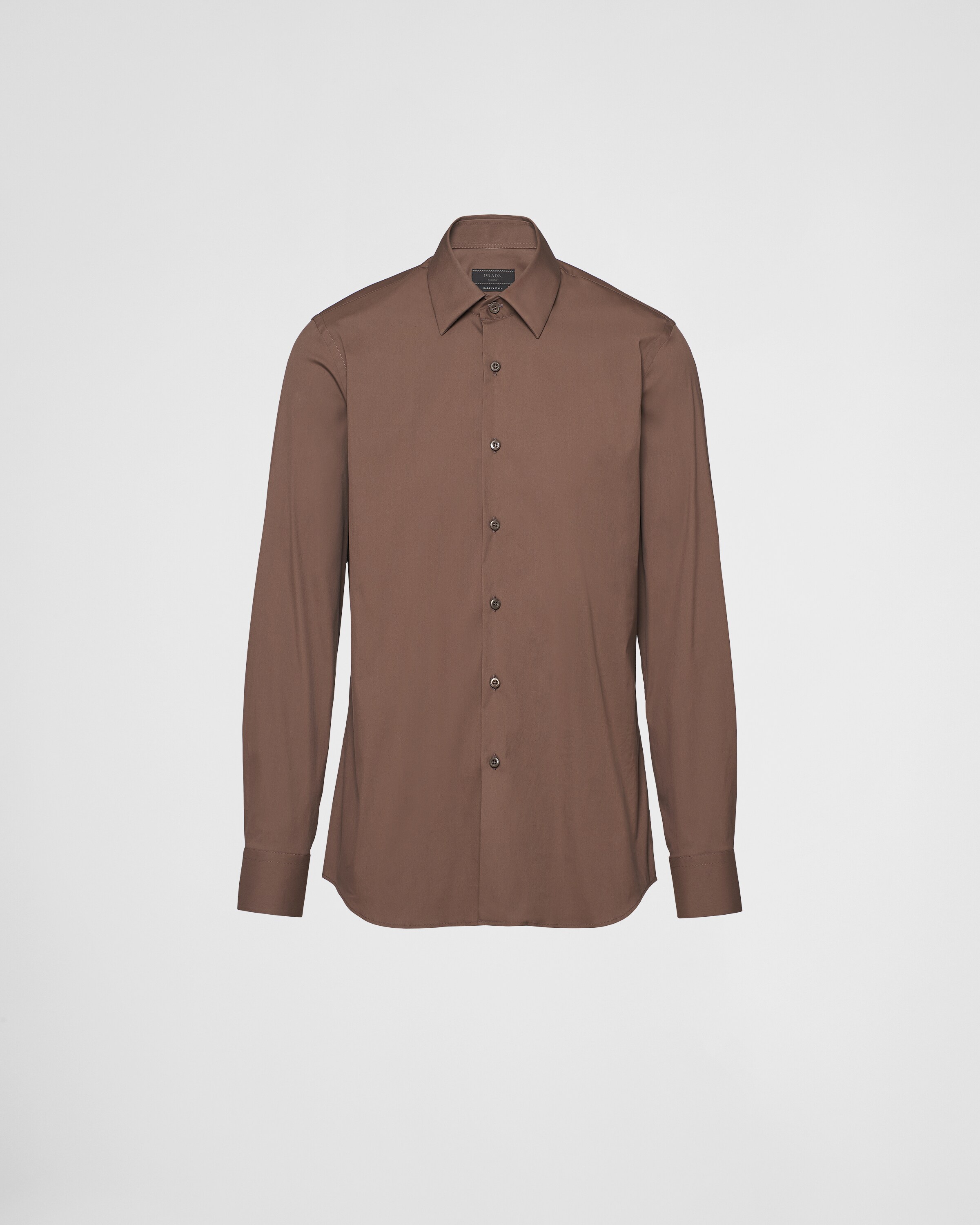 Prada Long-sleeve Cotton-blend Shirt In Bark Brown