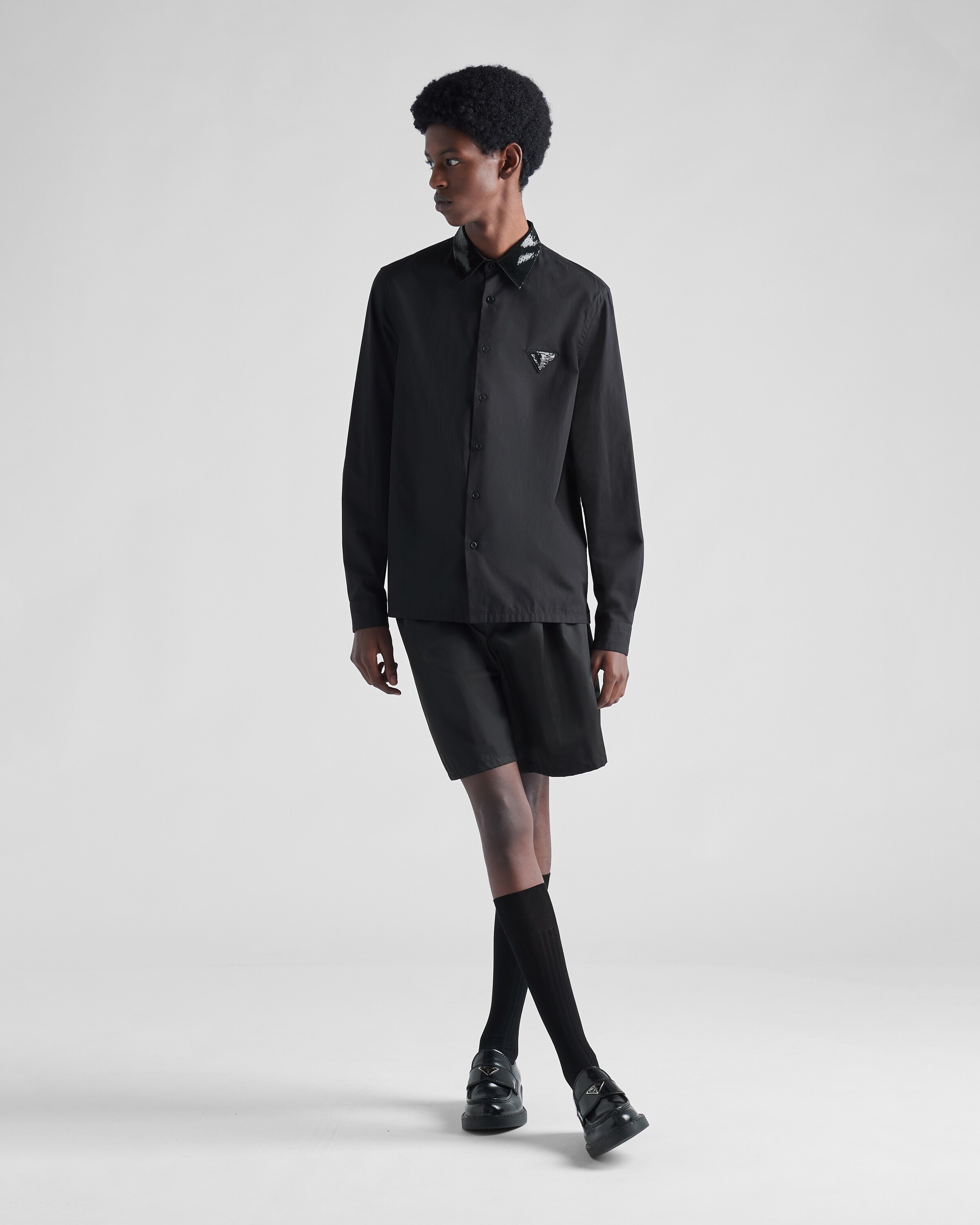 パーティを彩るご馳走や 直営店◆PRADA◆プラダ Black シャツ コットン スパンコール シャツ スパンコール コットン シャツ