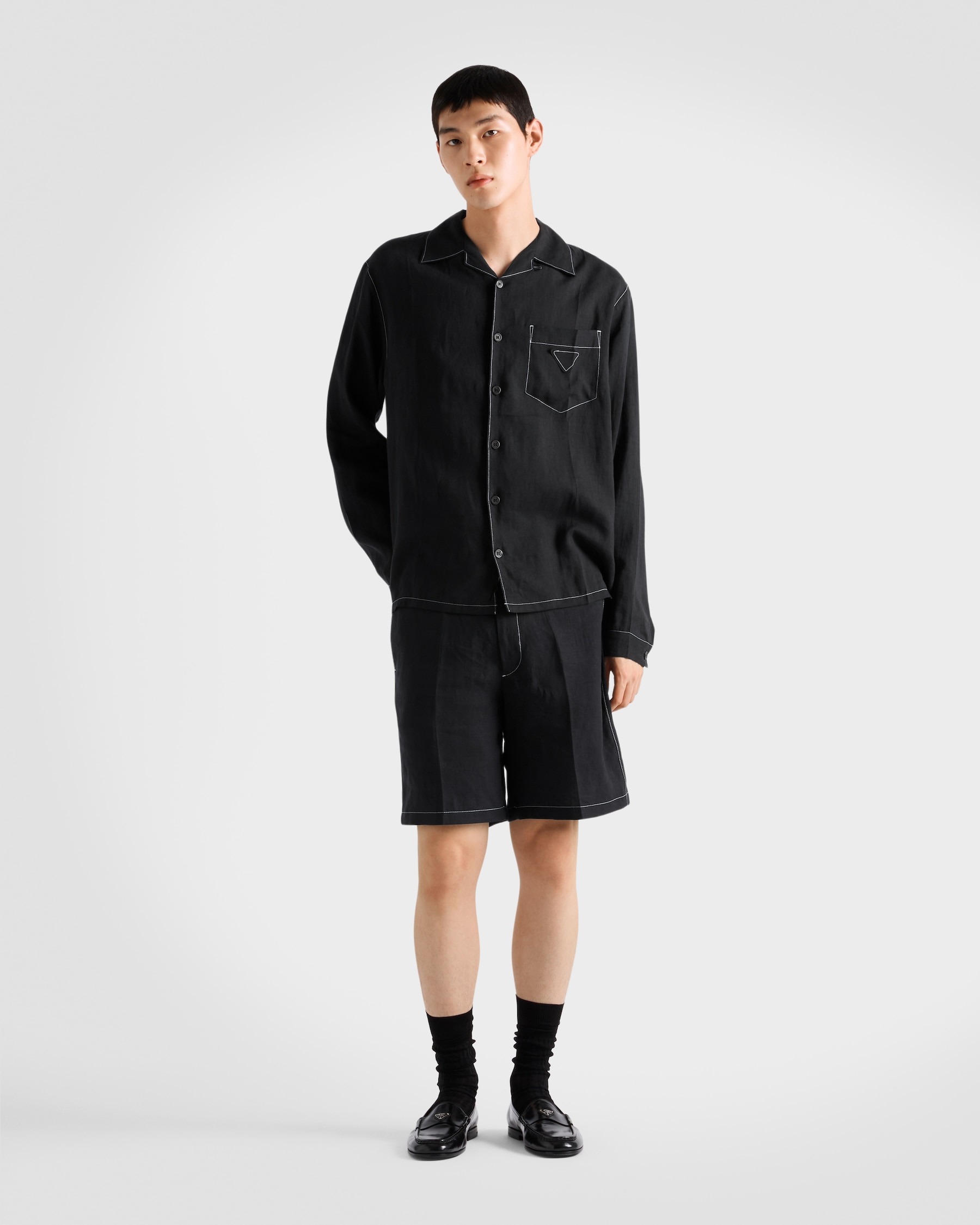 Prada 25 Shirt and Drawstring Short Set Cotton and Linen