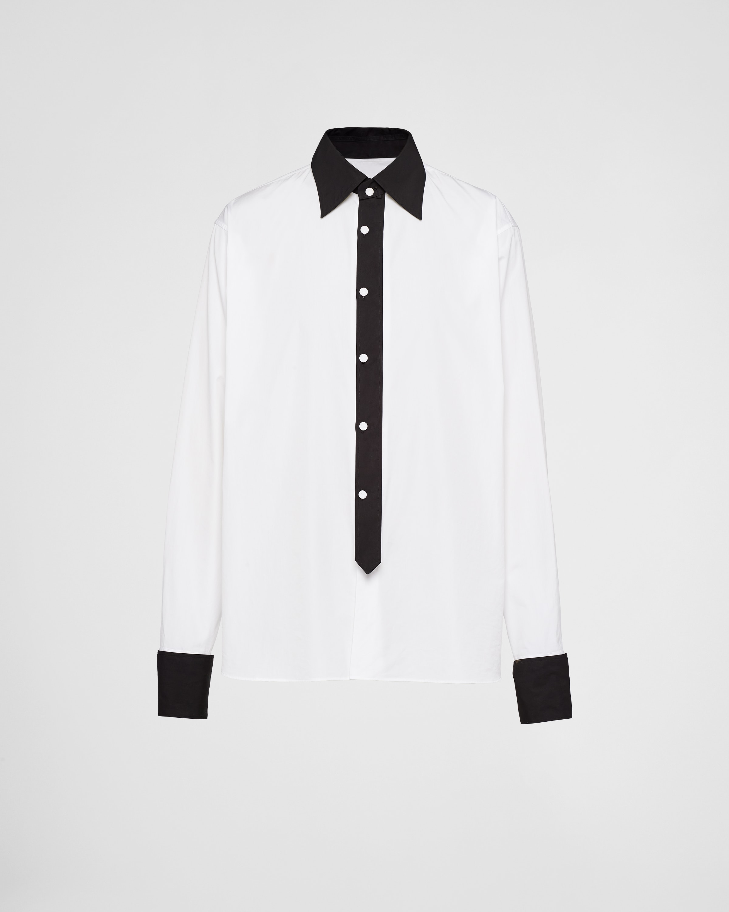 Prada Contrast-trim Cotton Shirt In F Bianco Nero