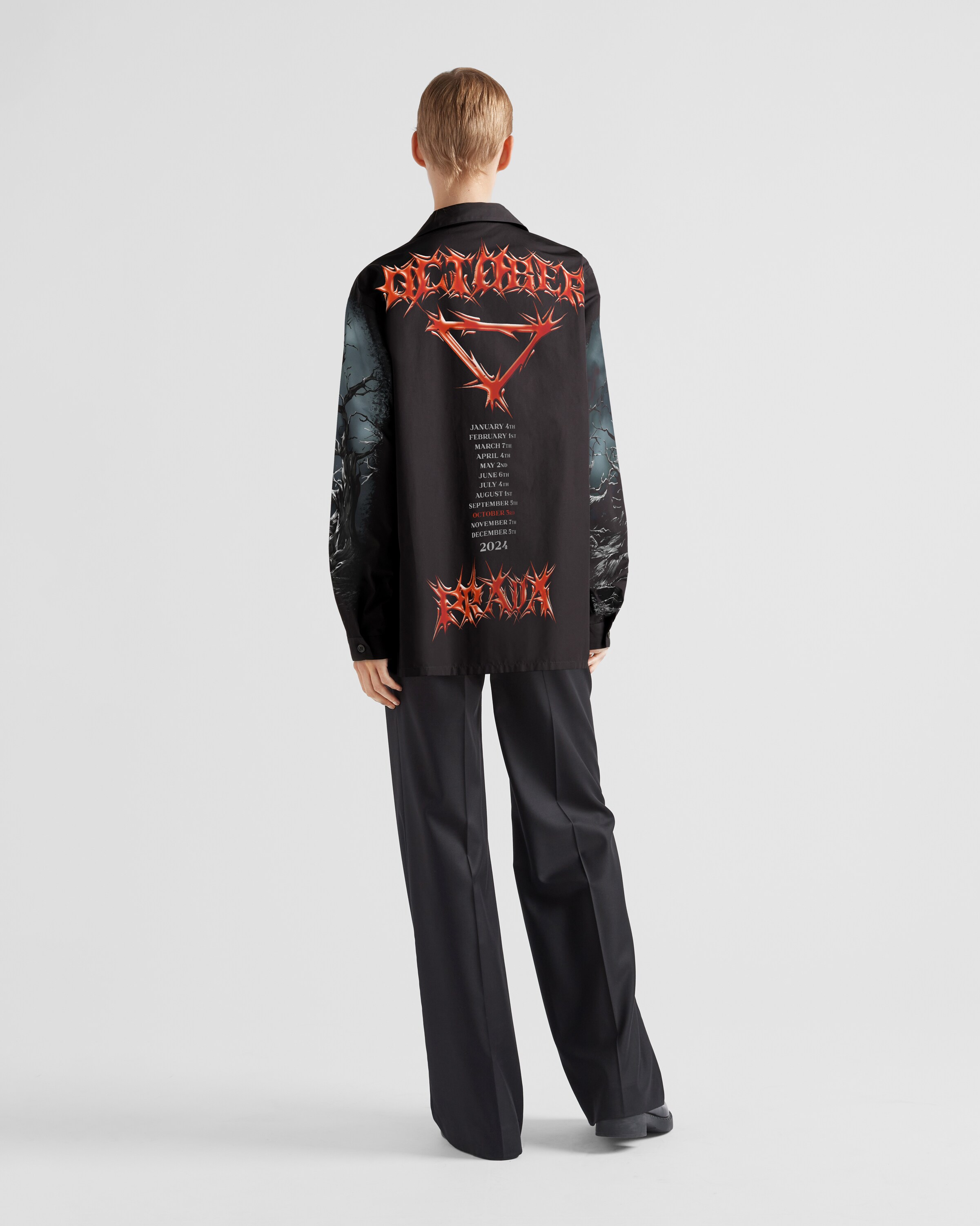 PRADA プラダ　ネイビー フリル付き半袖シャツ ブラック Re-Nylon 半袖シャツ | PRADA