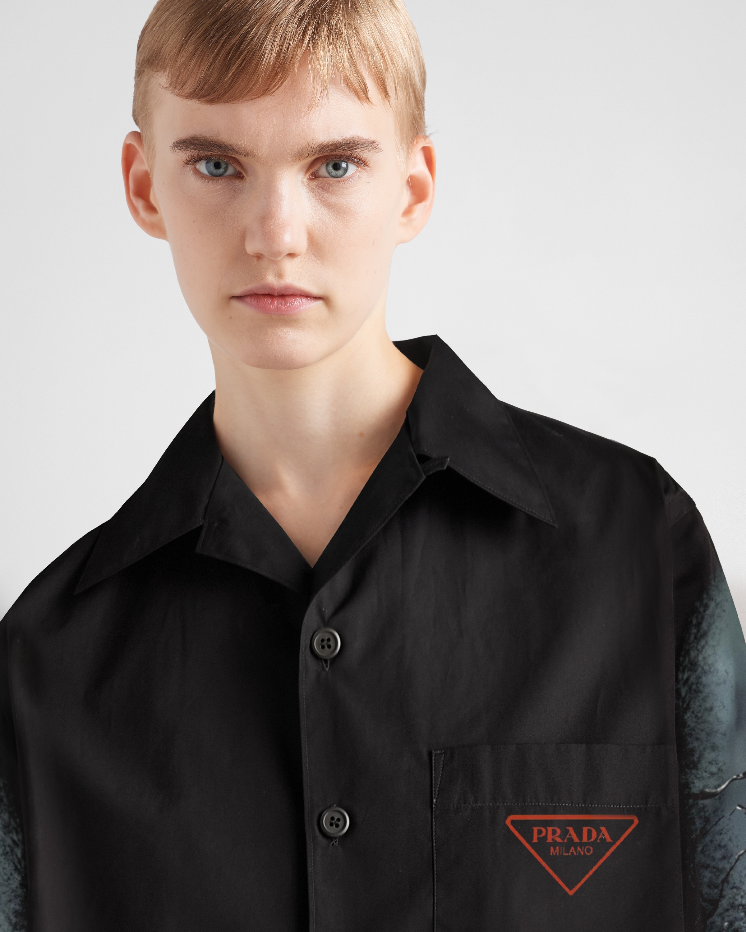 Black/orange Timecapsule Printed Cotton Shirt | PRADA