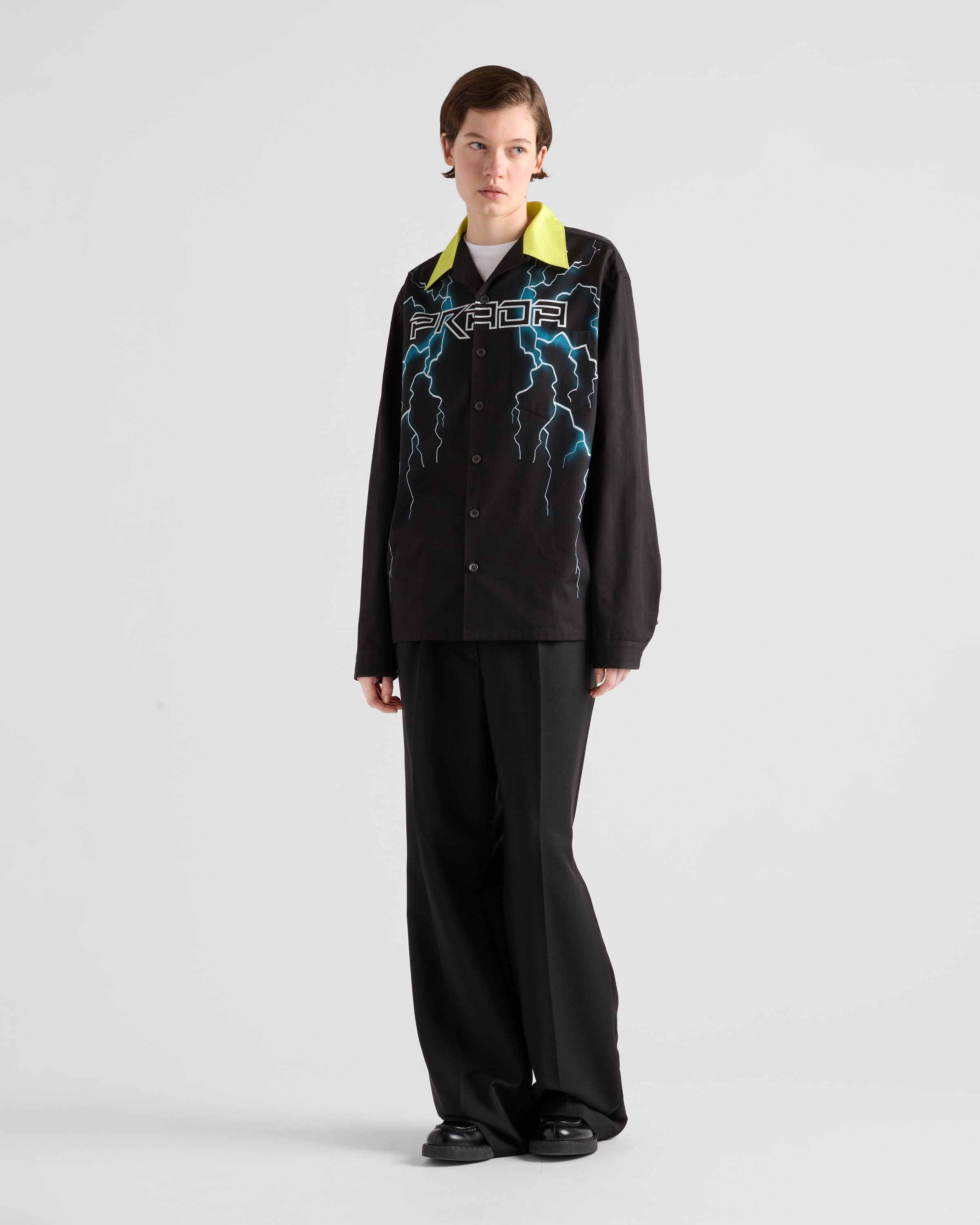 Prada Timecapsule Printed Cotton Shirt In Black/yellow