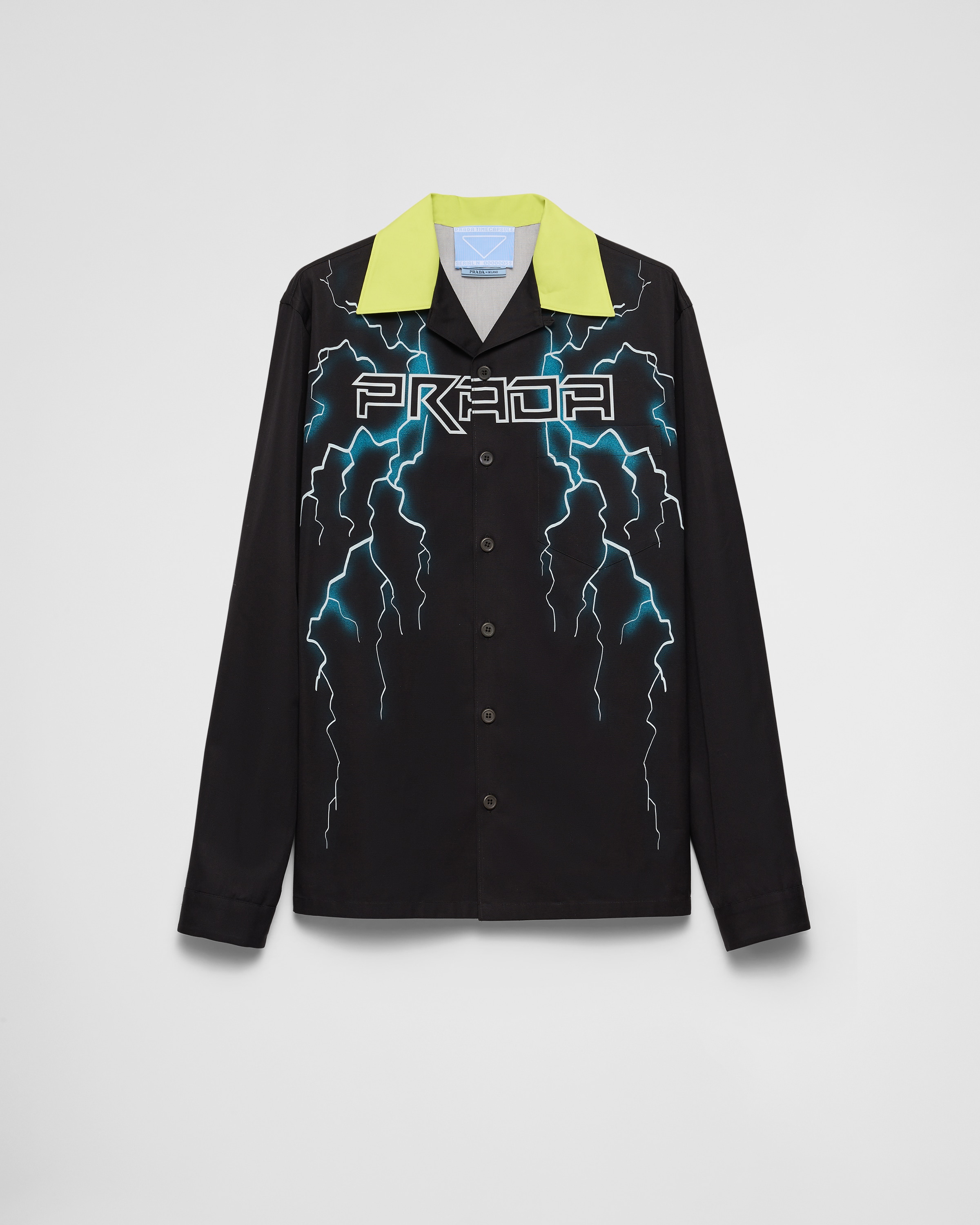 Prada Timecapsule Printed Cotton Shirt In Black/yellow