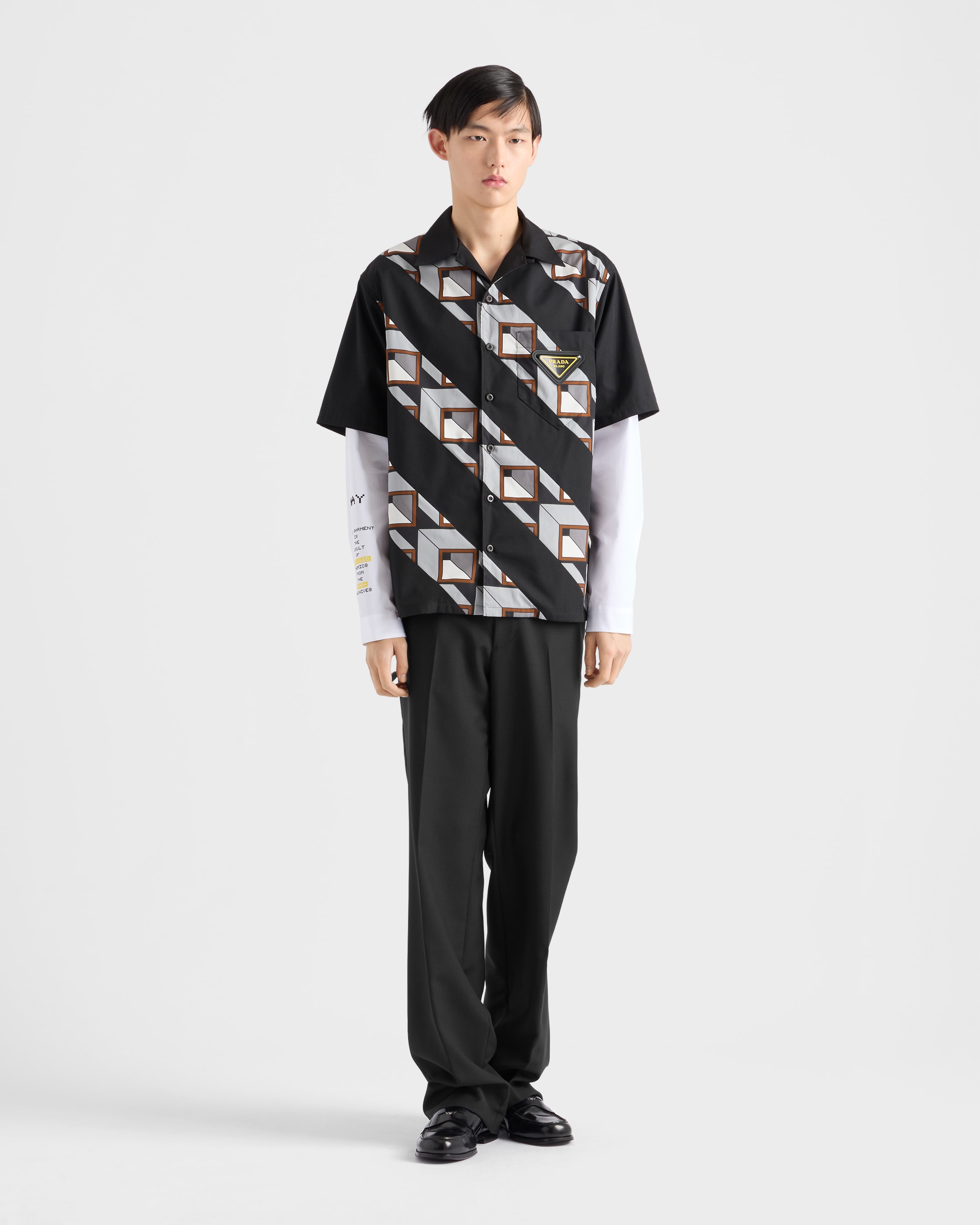 Black/steel Timecapsule Printed Cotton Shirt | PRADA - United States