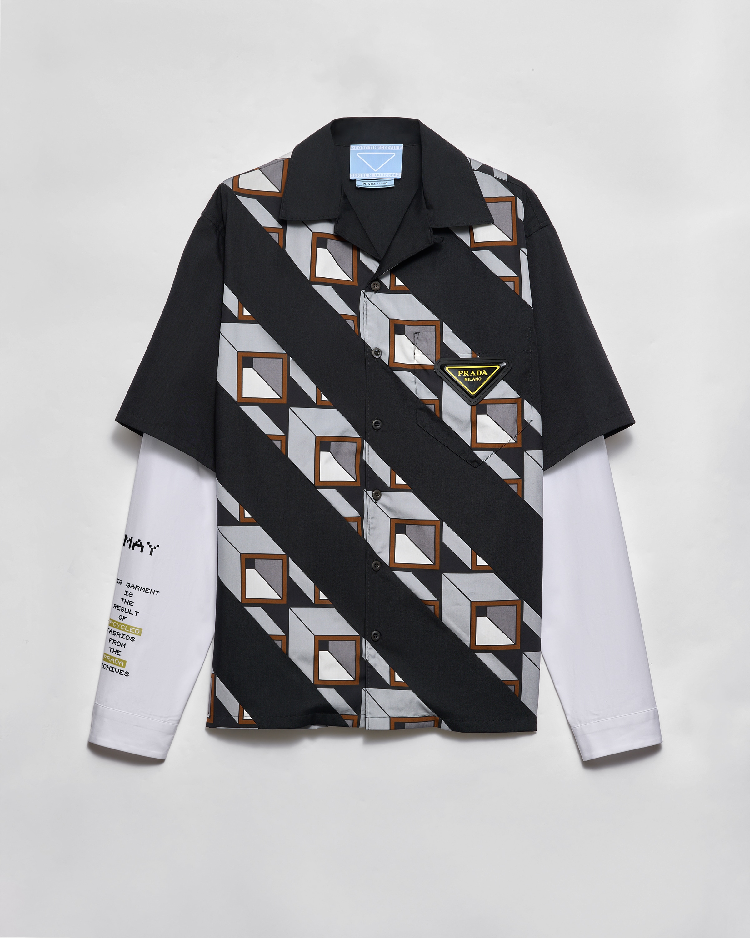 ブラック/ライトグレー タイムカプセル プリント コットン シャツ | PRADA