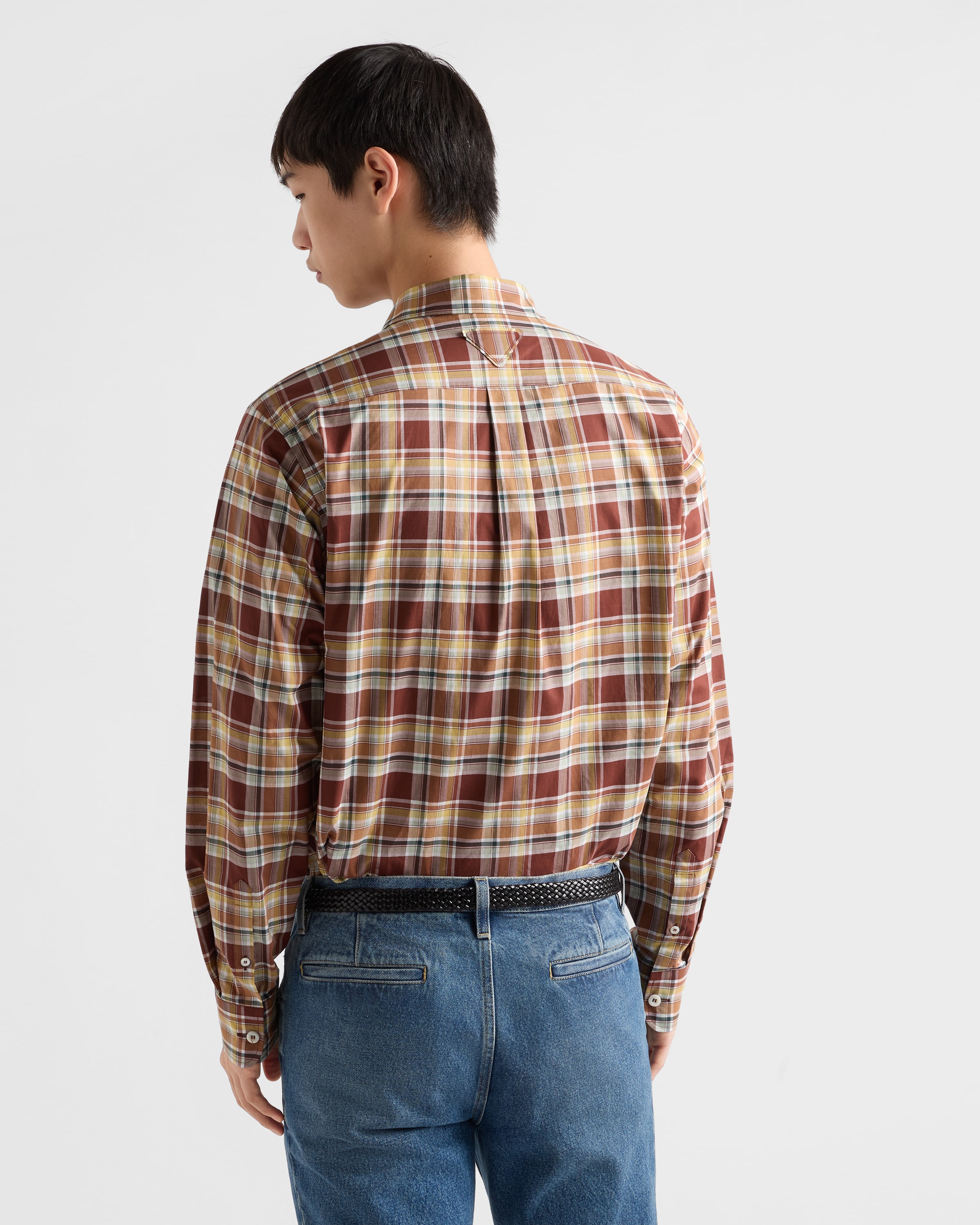 Tobacco/topaz Checked Cotton Shirt | PRADA