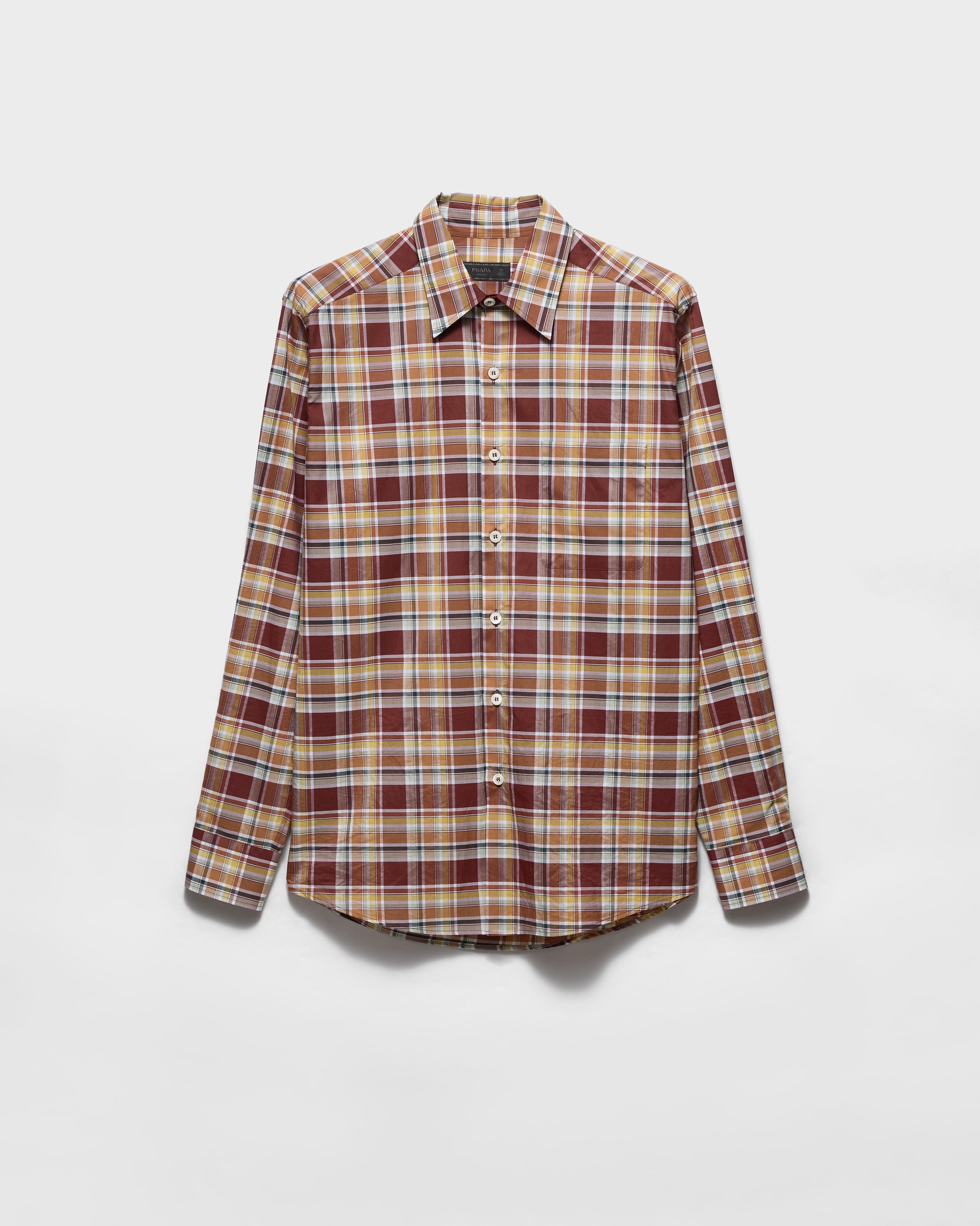 Tobacco/topaz Checked Cotton Shirt | PRADA