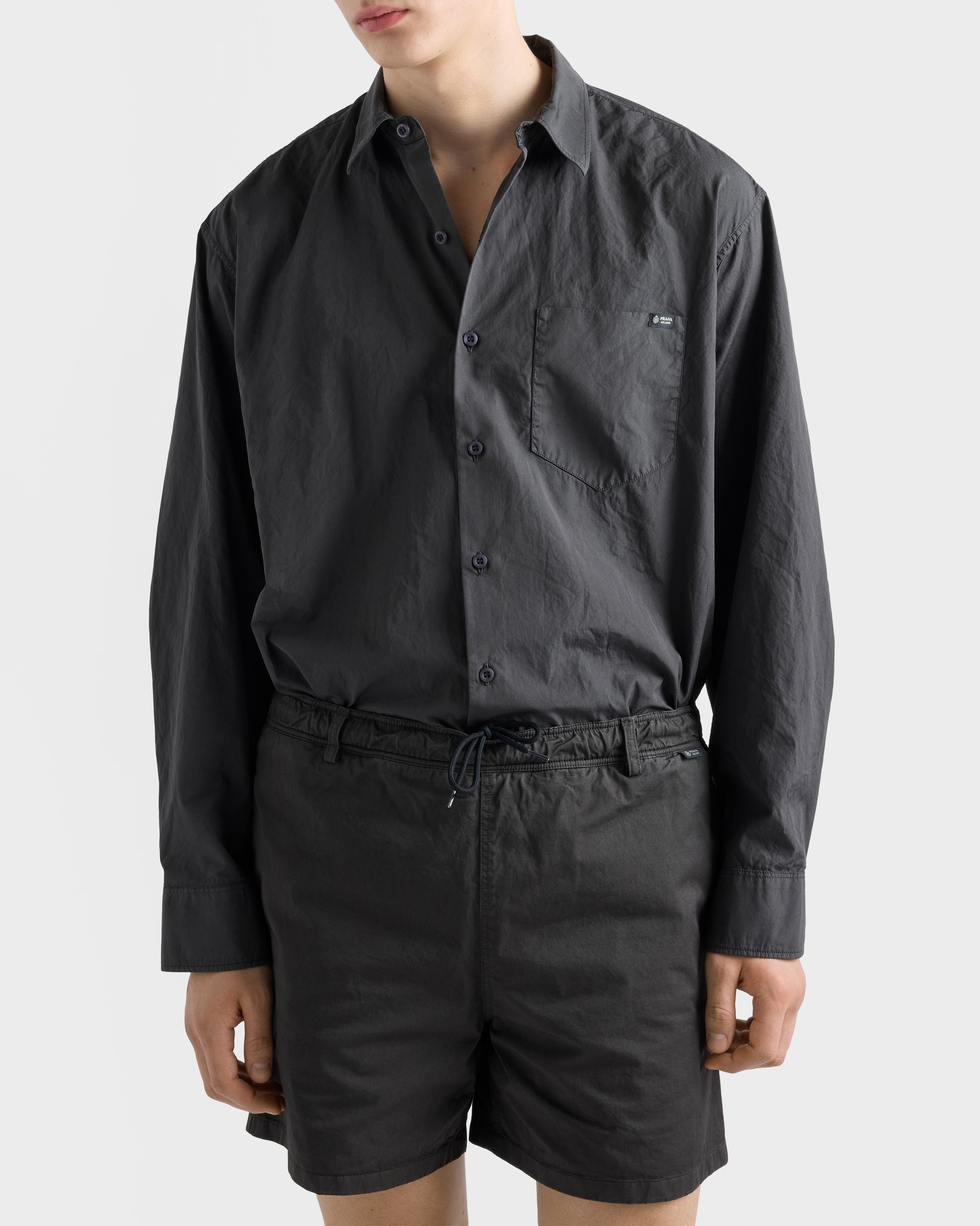 Asphalt Gray Cotton Shirt | PRADA