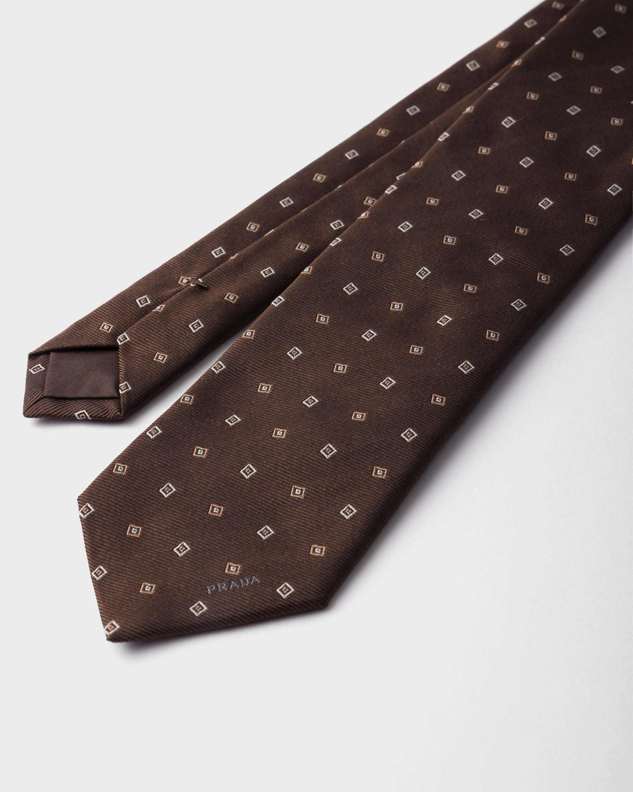 Prada Geometric-pattern Silk Tie In Brown