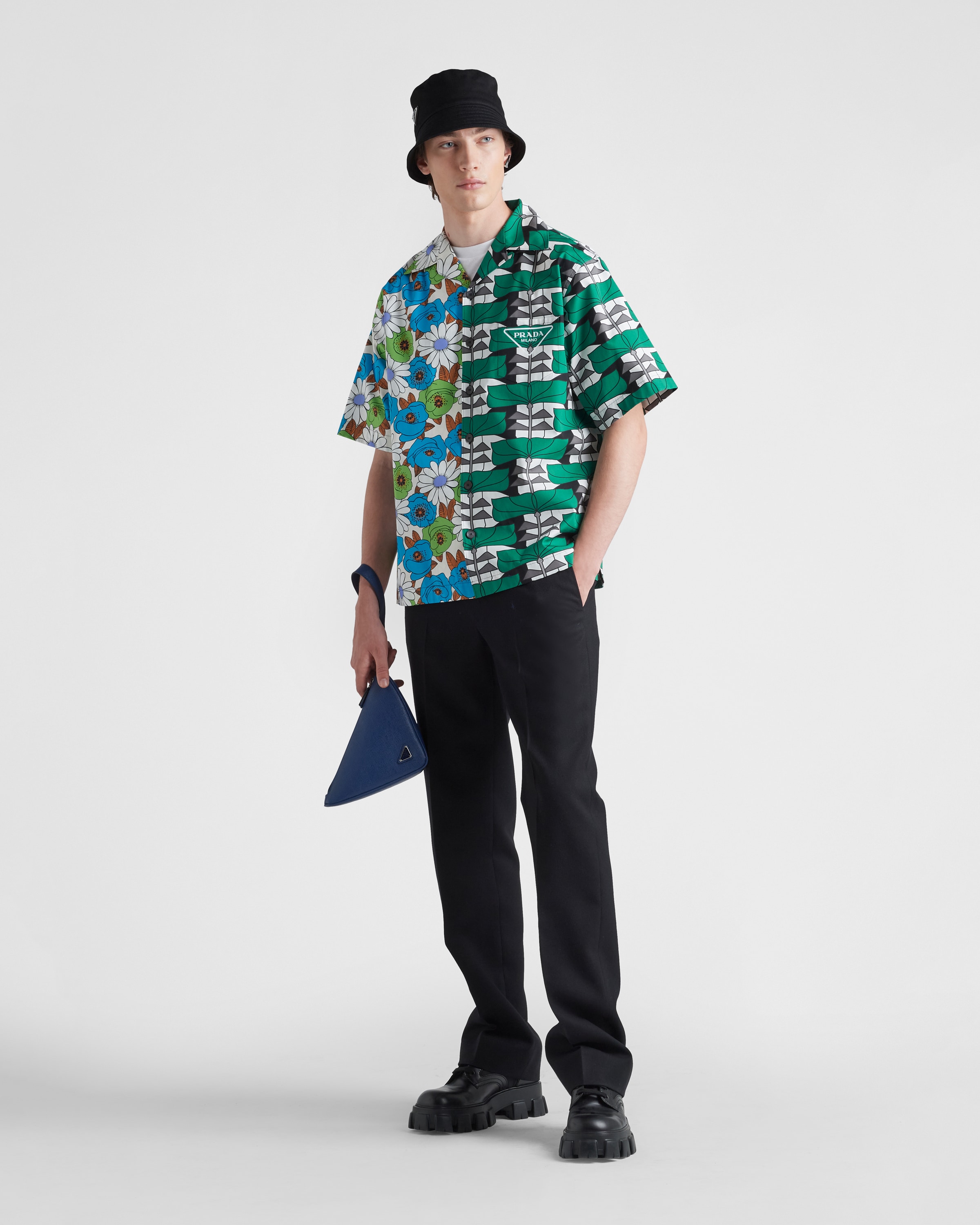 Light Blue Emerald Double Match Heavy Cotton Shirt PRADA