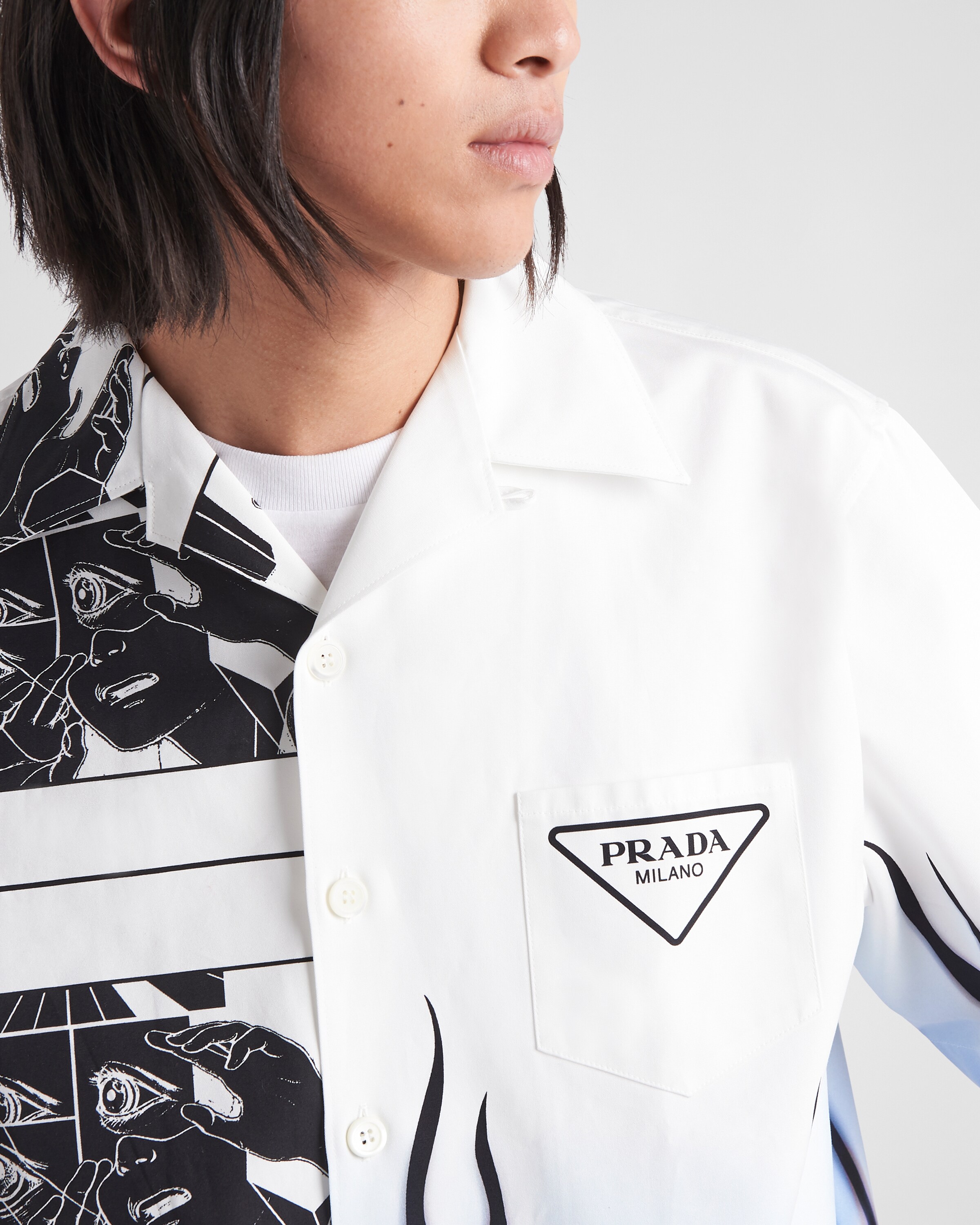 Prada double match heavy cotton shirt men clearance