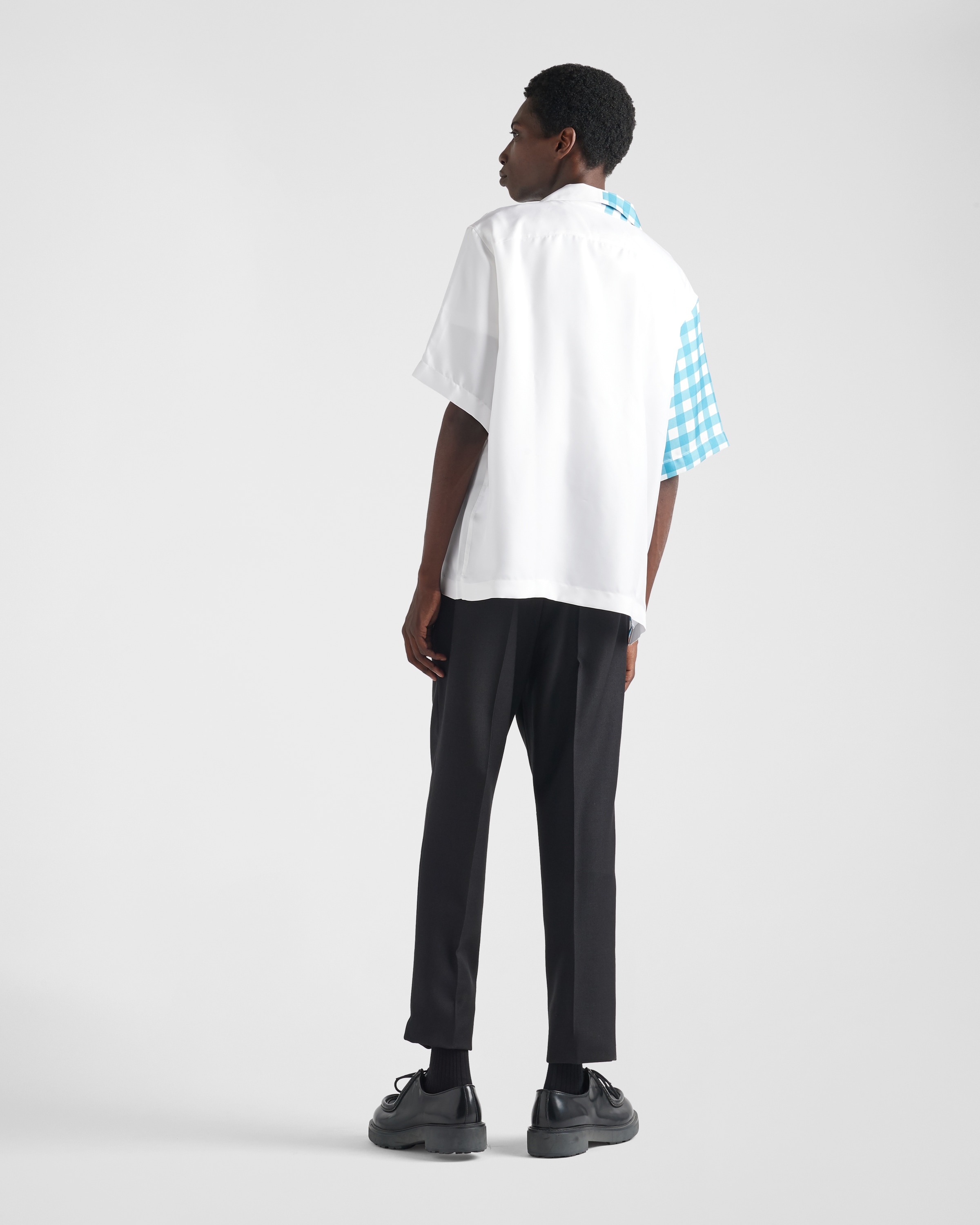 White/turquoise Double Match Silk Twill Shirt | PRADA