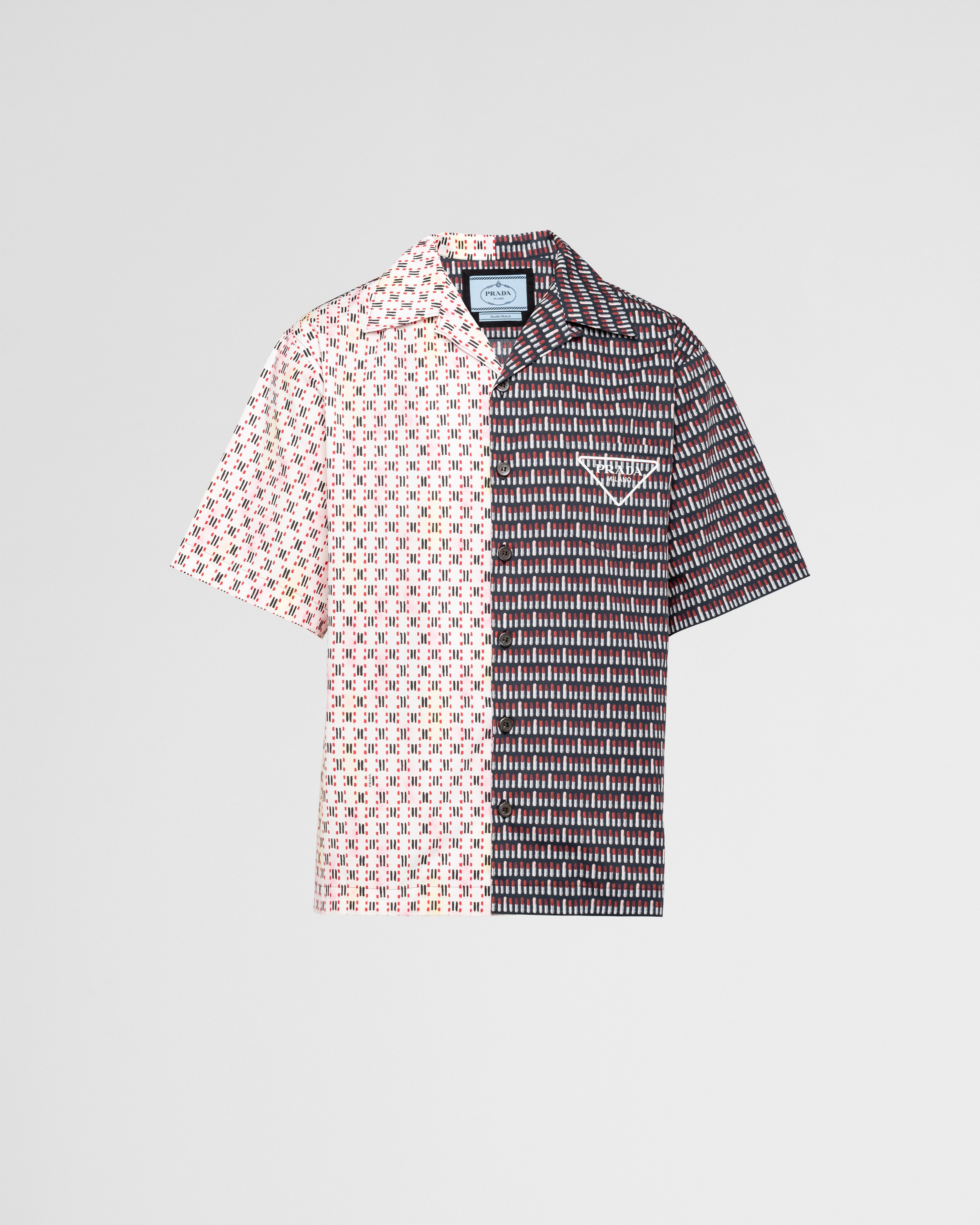 Prada Double Match Cotton Shirt In Black Multi