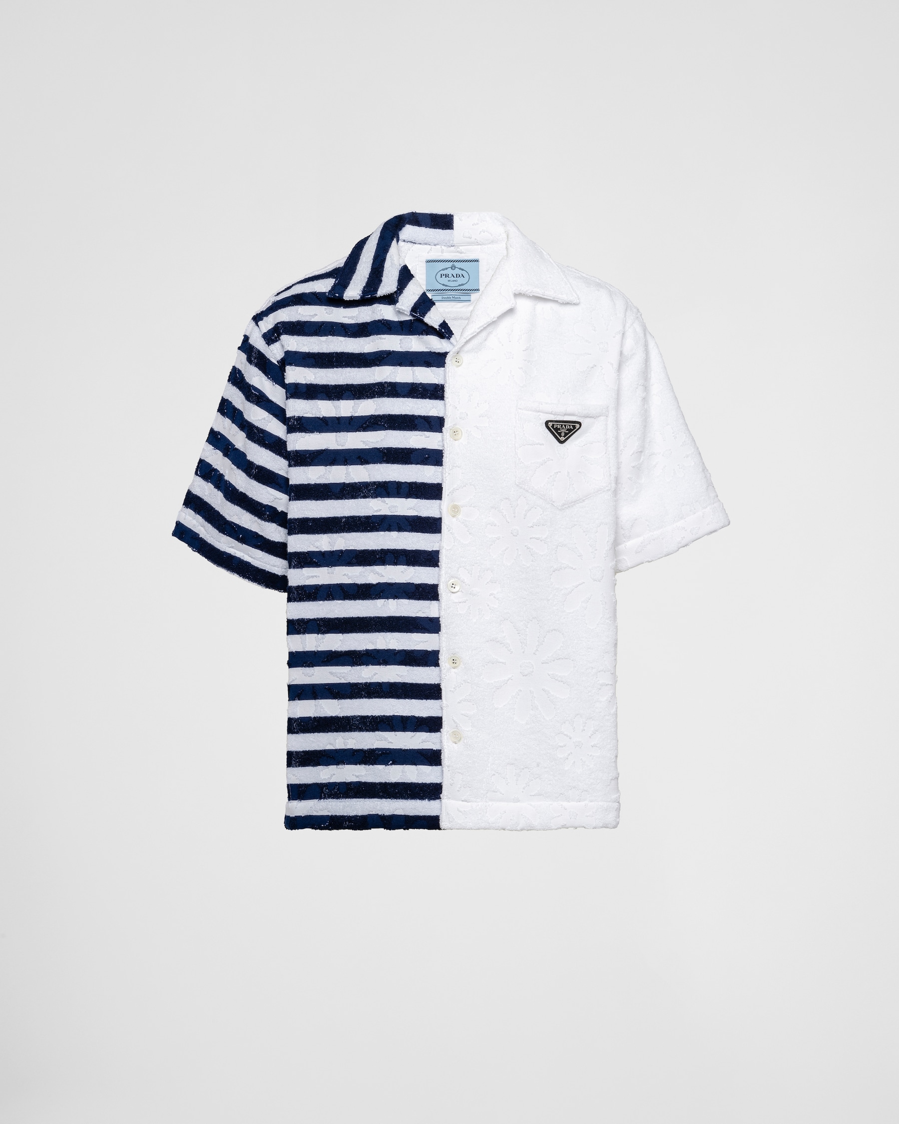 Prada 25 Striped Short-sleeved Knitted Top Blue white red Cotton